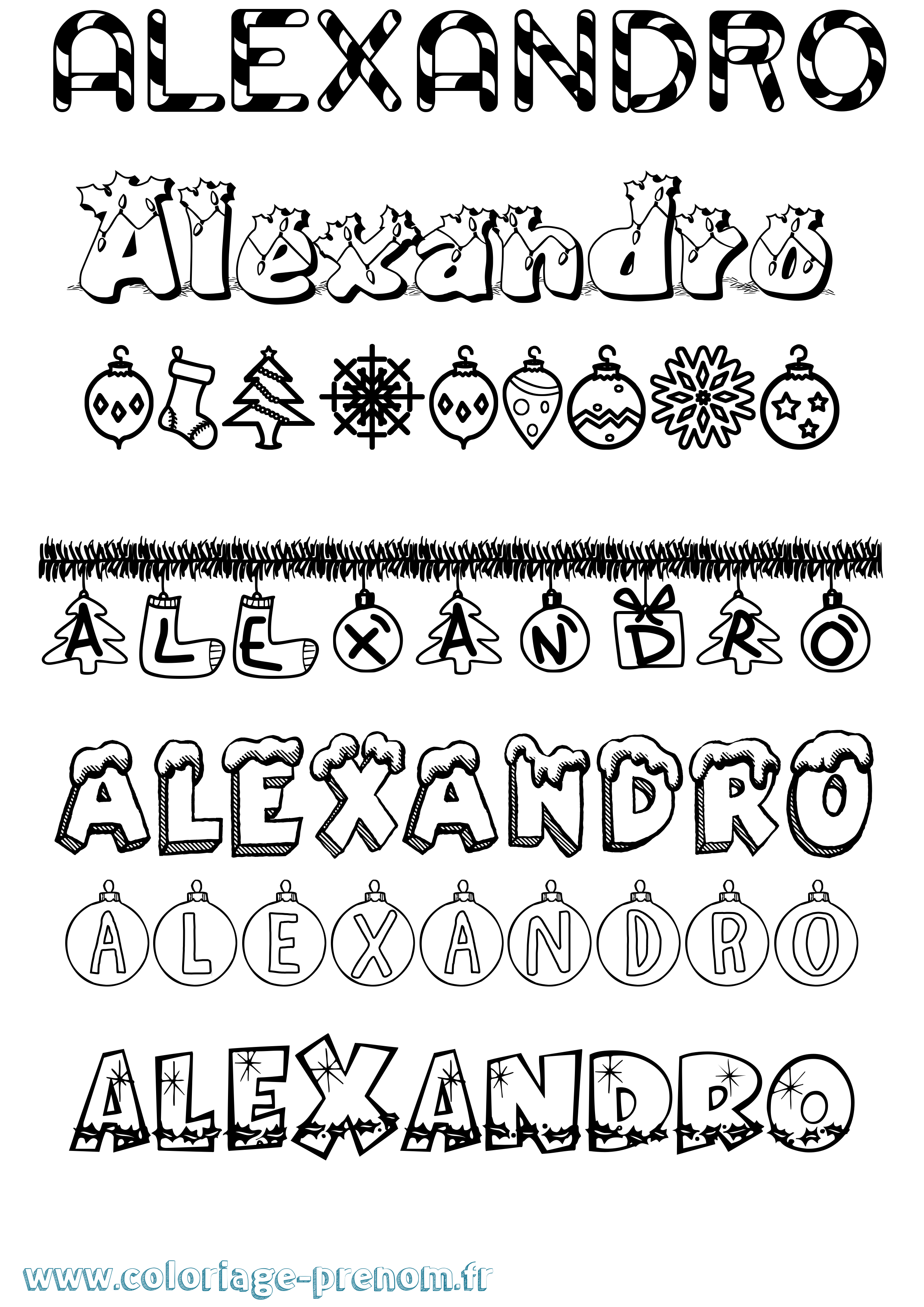 Coloriage Alexandro Noël Coloriage prénom Alexandro Noël