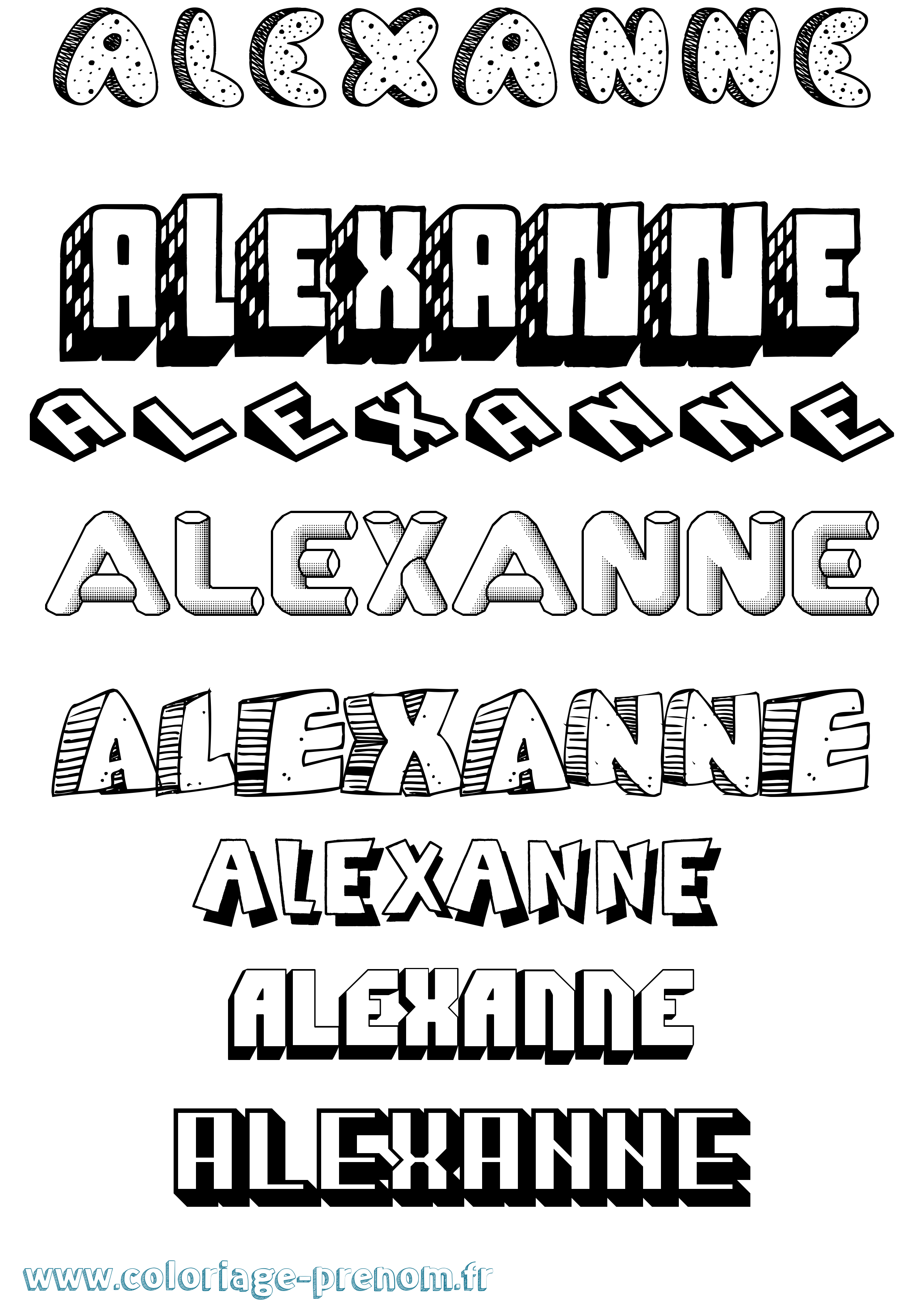 Coloriage Alexanne Effet 3D Coloriage prénom Alexanne Effet 3D