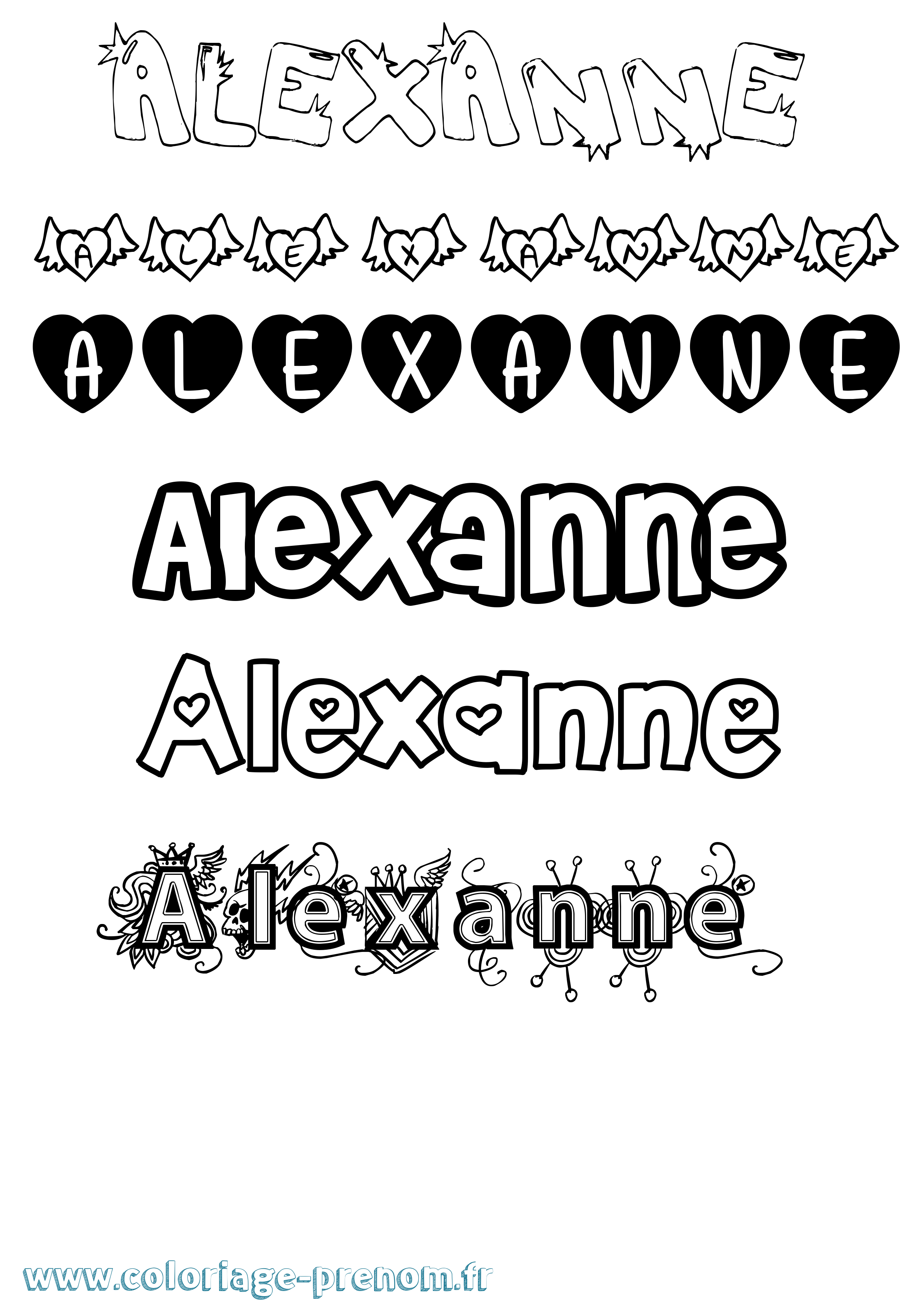 Coloriage Alexanne Girly Coloriage prénom Alexanne Girly