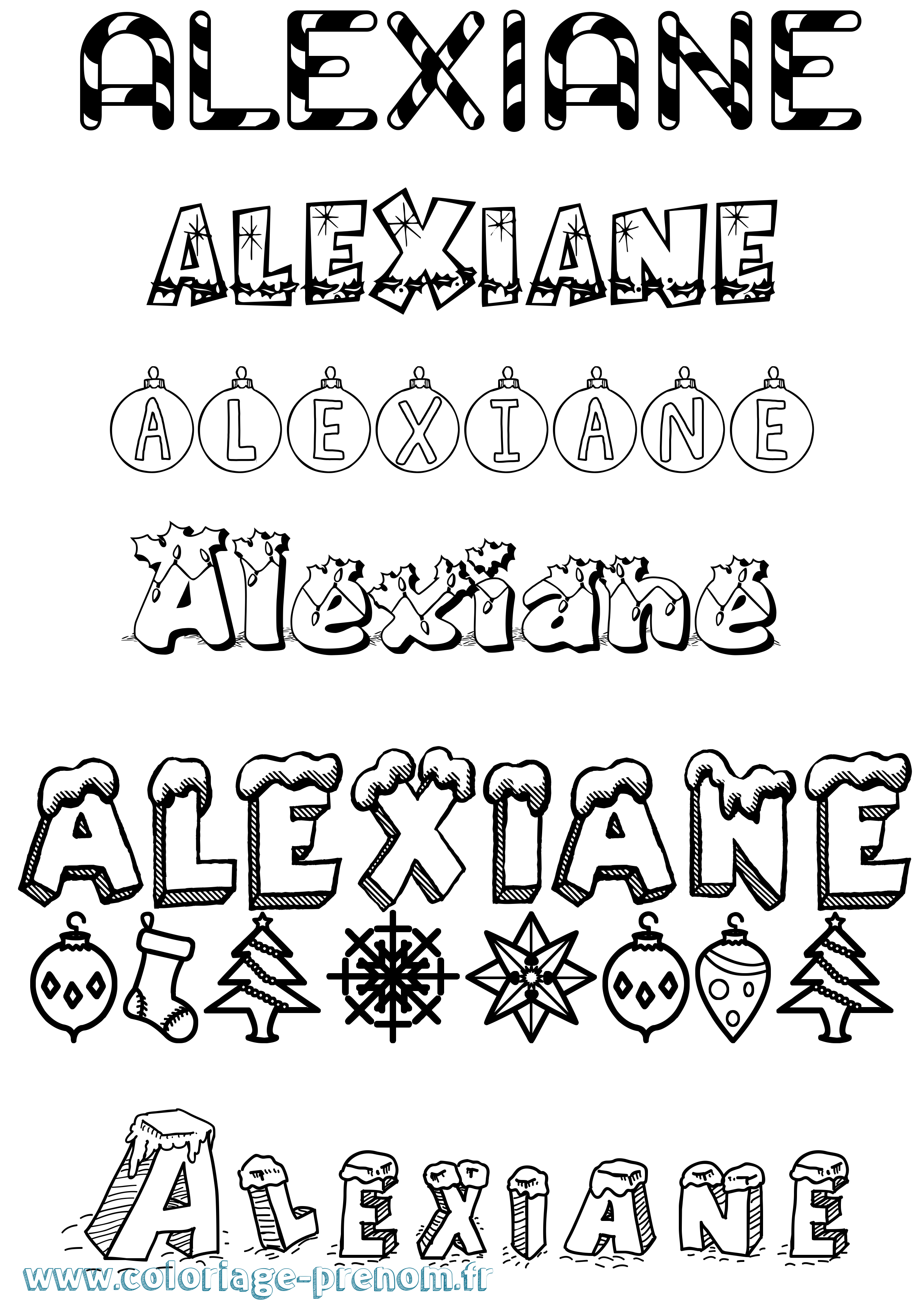 Coloriage Alexiane Noël Coloriage prénom Alexiane Noël