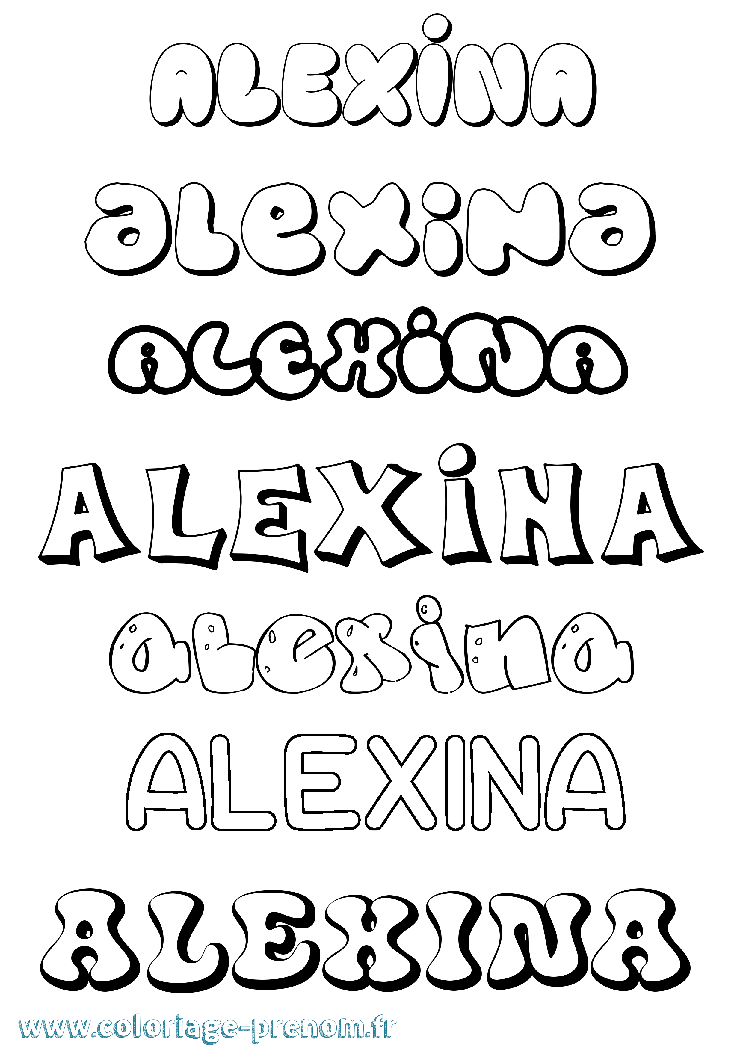 Coloriage Alexina Bubble Coloriage prénom Alexina Bubble