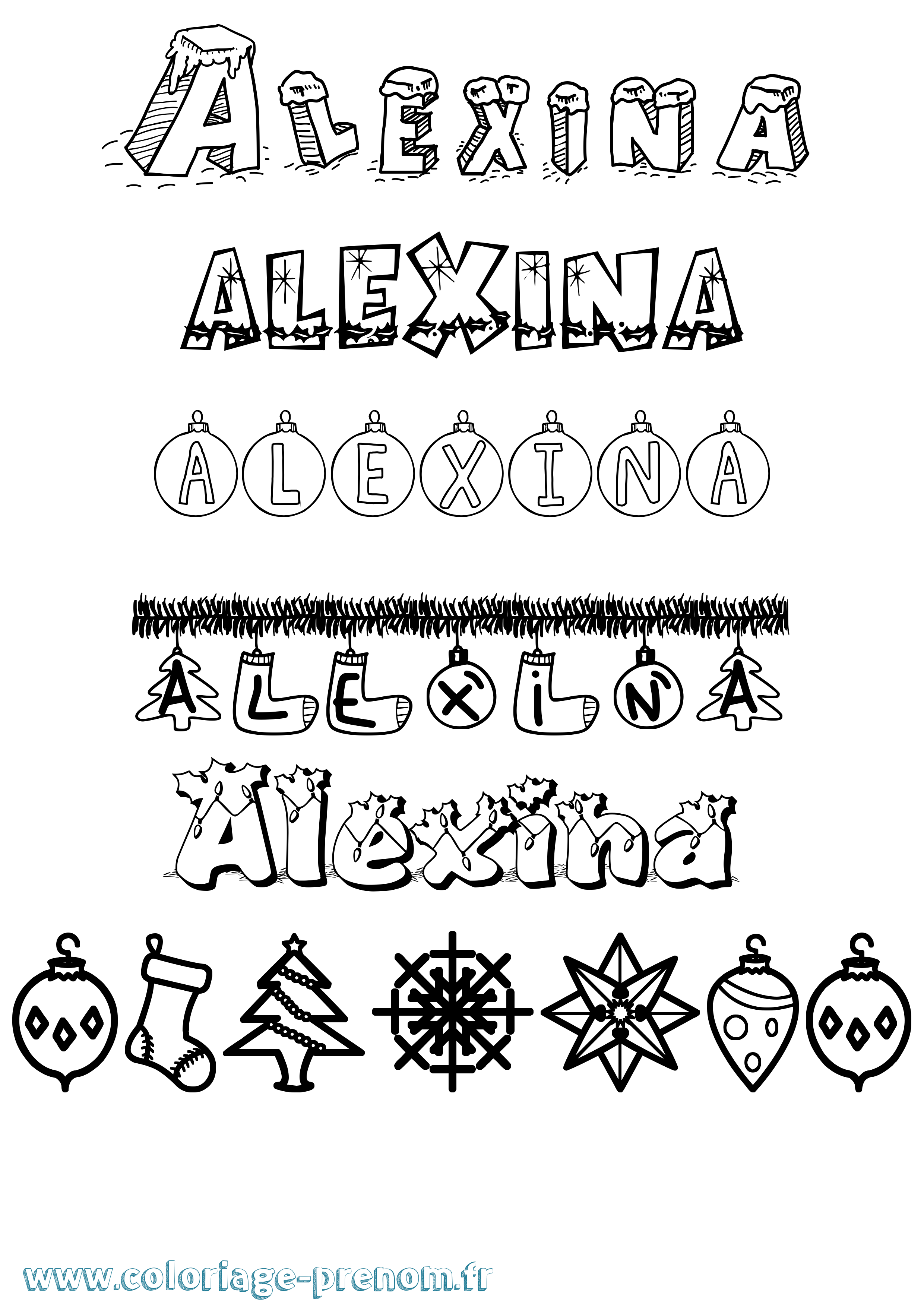 Coloriage Alexina Noël Coloriage prénom Alexina Noël