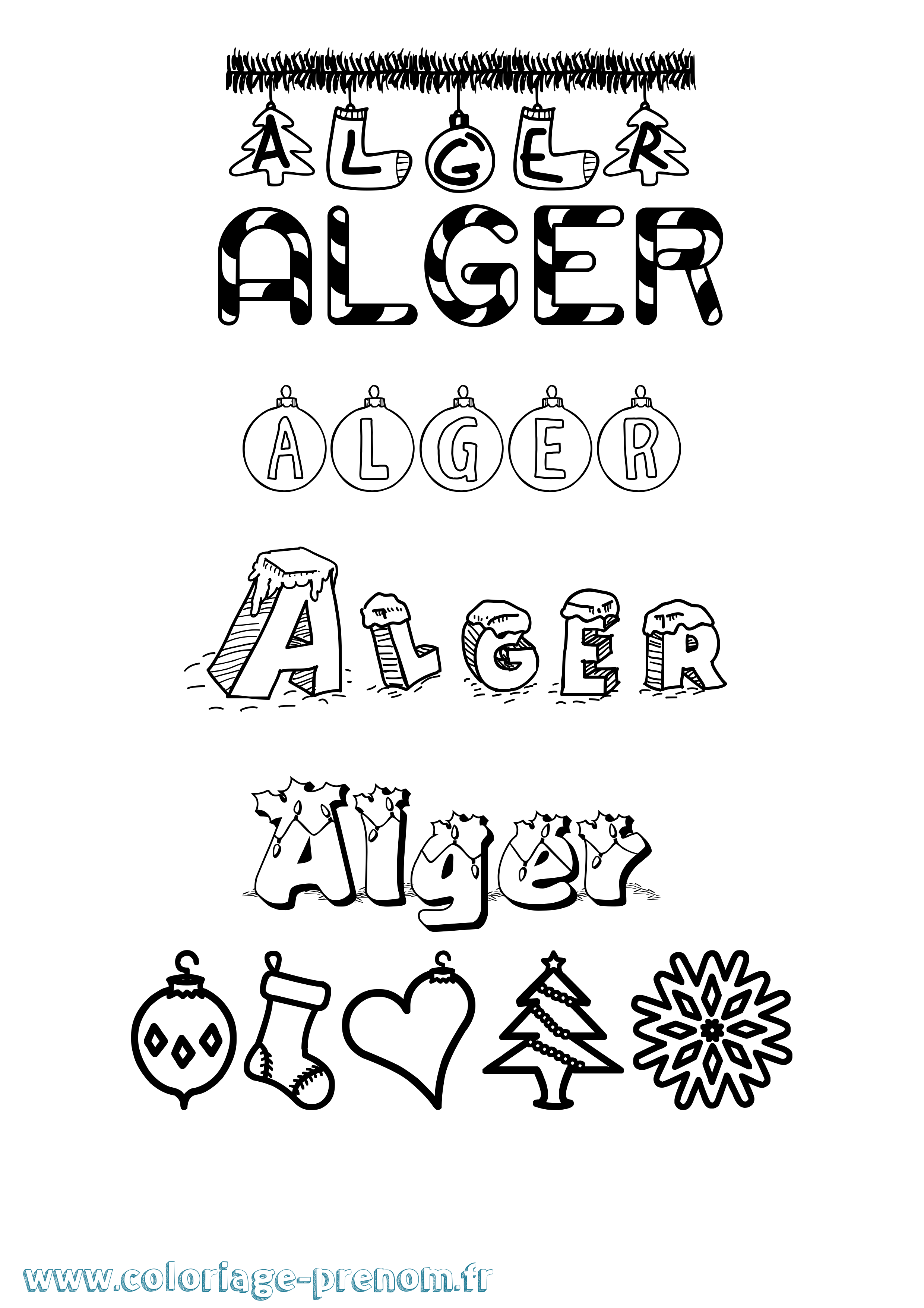Coloriage Alger Noël Coloriage prénom Alger Noël