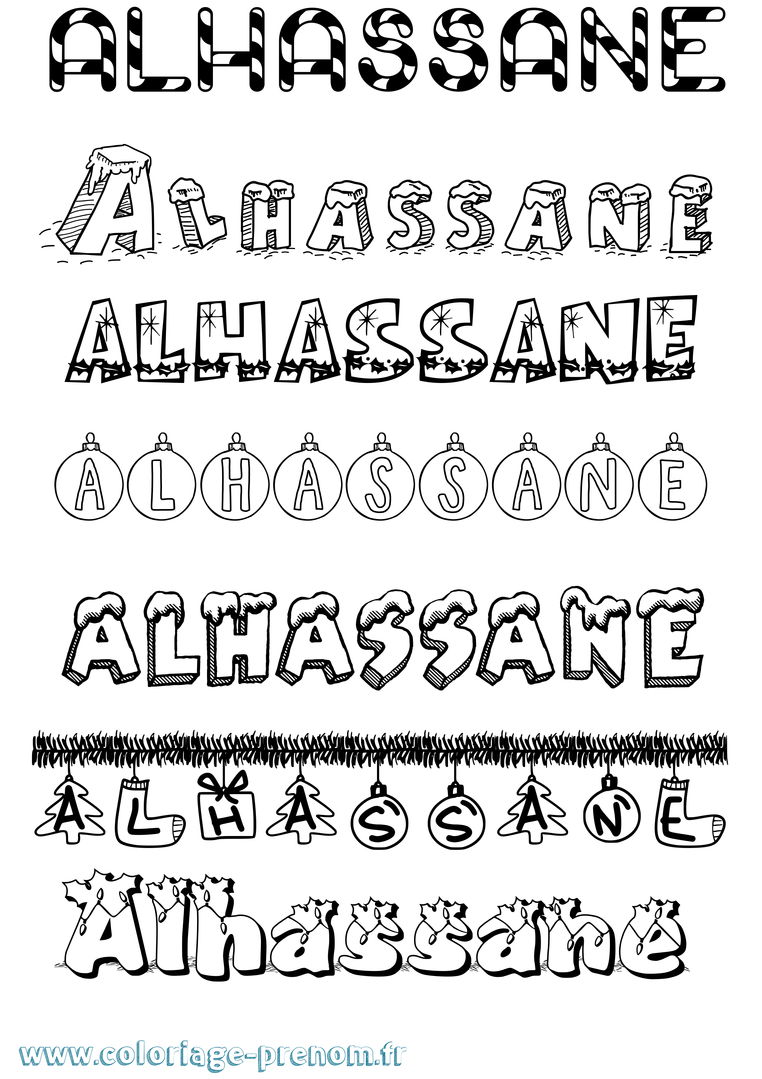 Coloriage Alhassane Noël Coloriage prénom Alhassane Noël