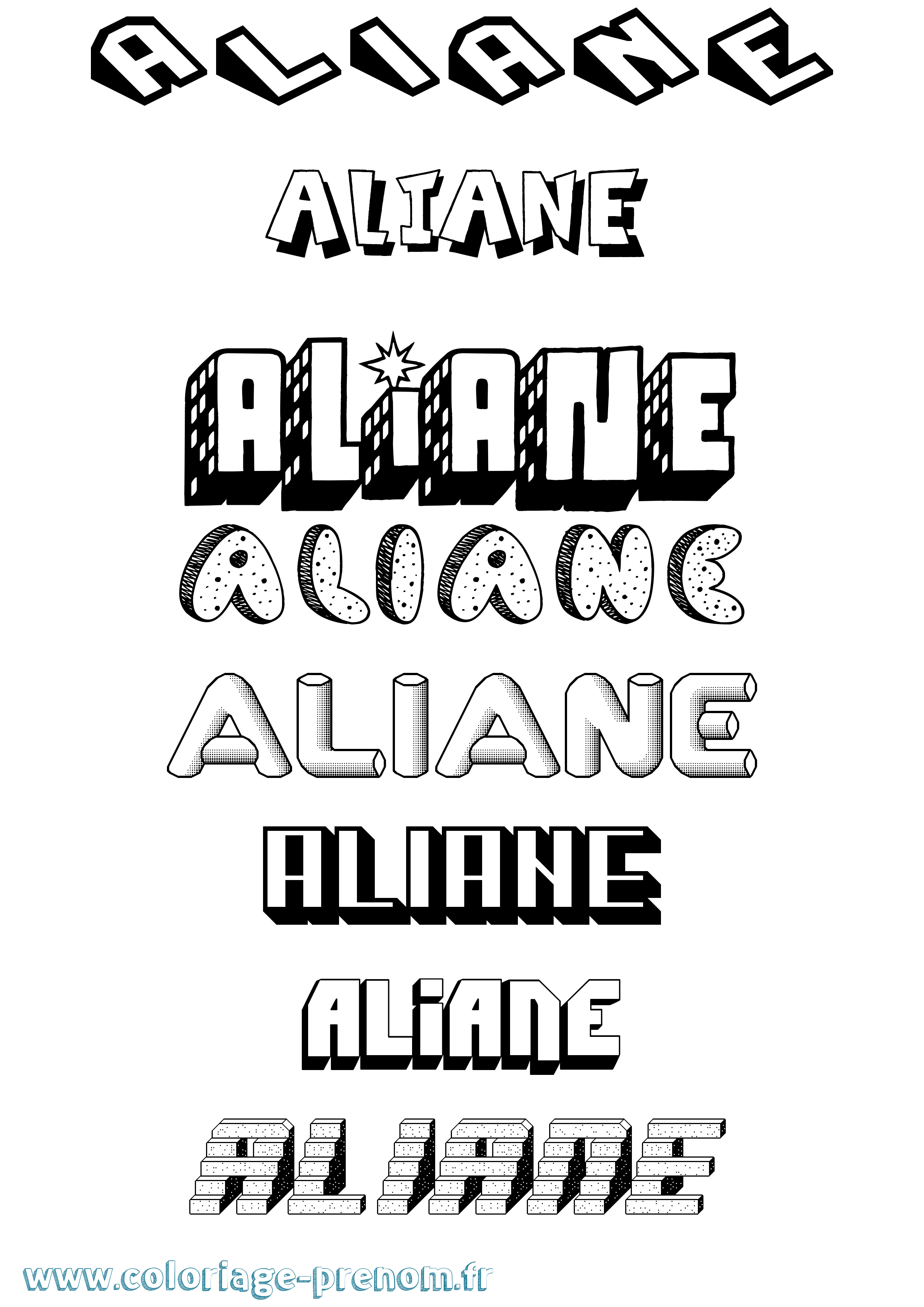 Coloriage Aliane Effet 3D Coloriage prénom Aliane Effet 3D