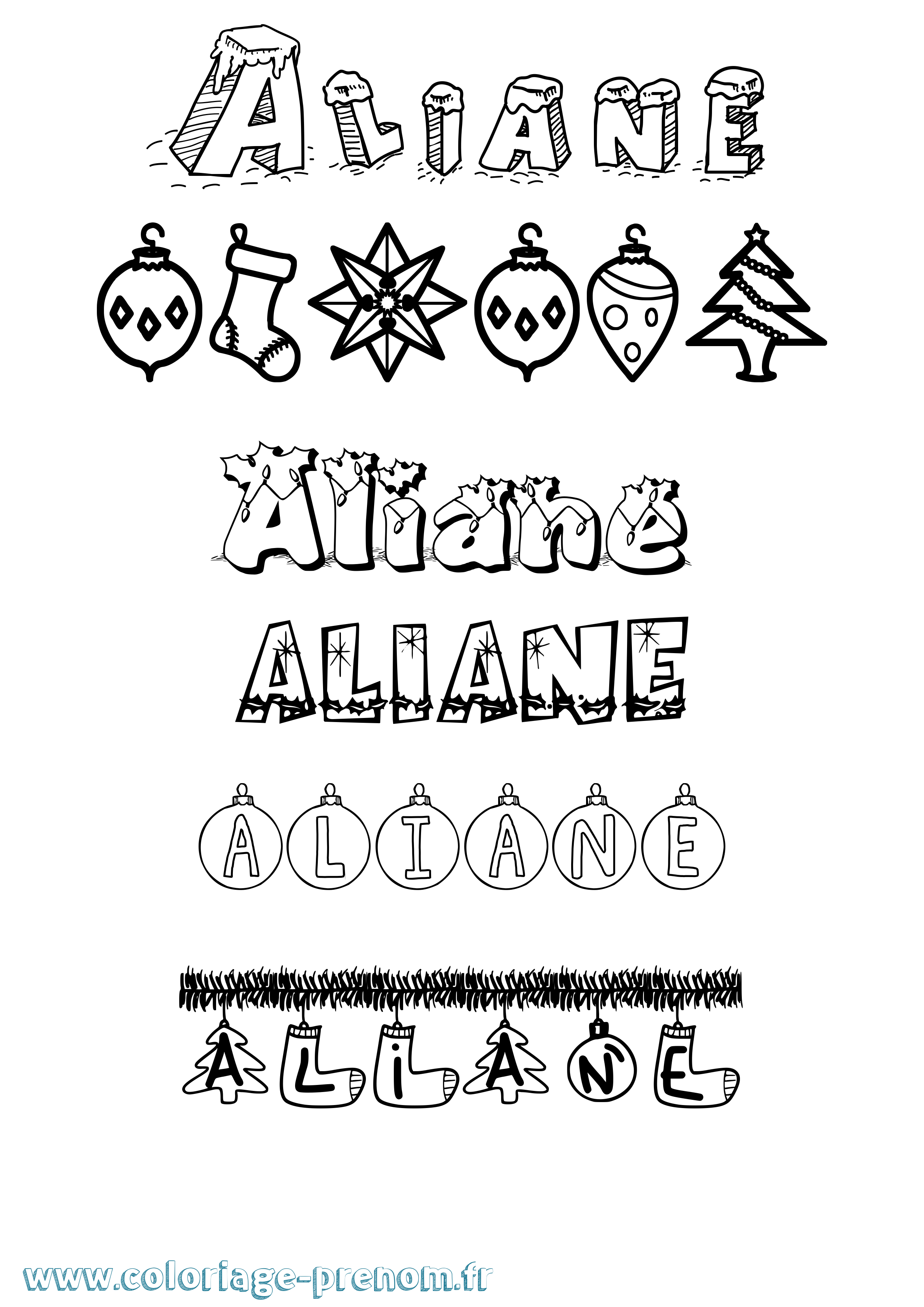 Coloriage Aliane Noël Coloriage prénom Aliane Noël