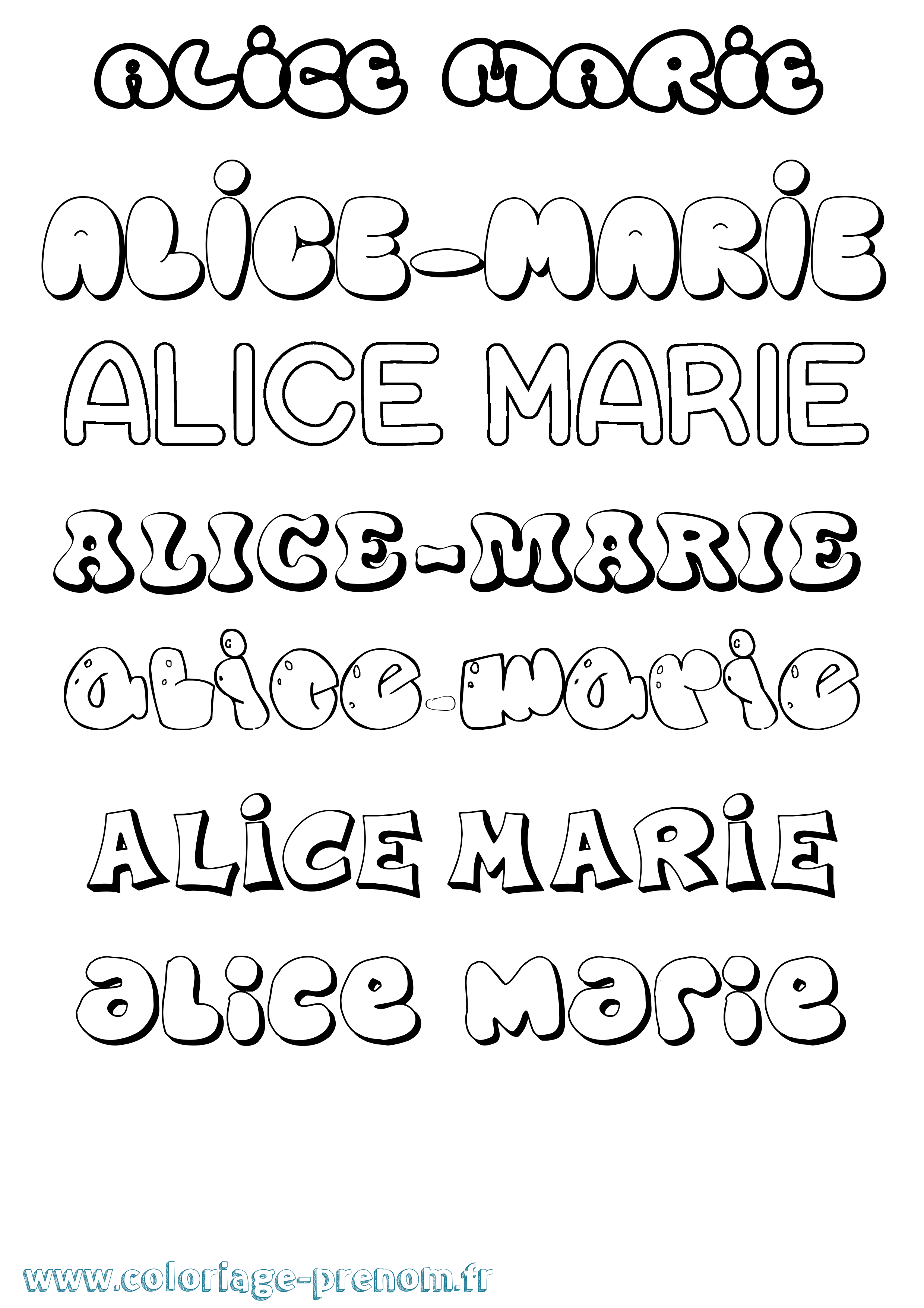 Coloriage Alice-Marie Bubble Coloriage prénom Alice-Marie Bubble