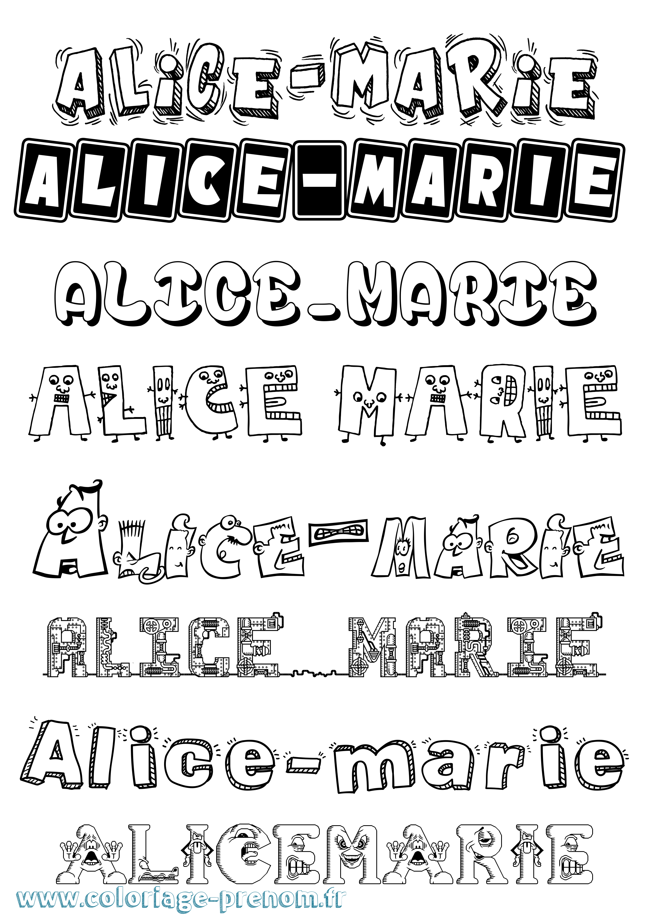 Coloriage Alice-Marie Fun Coloriage prénom Alice-Marie Fun