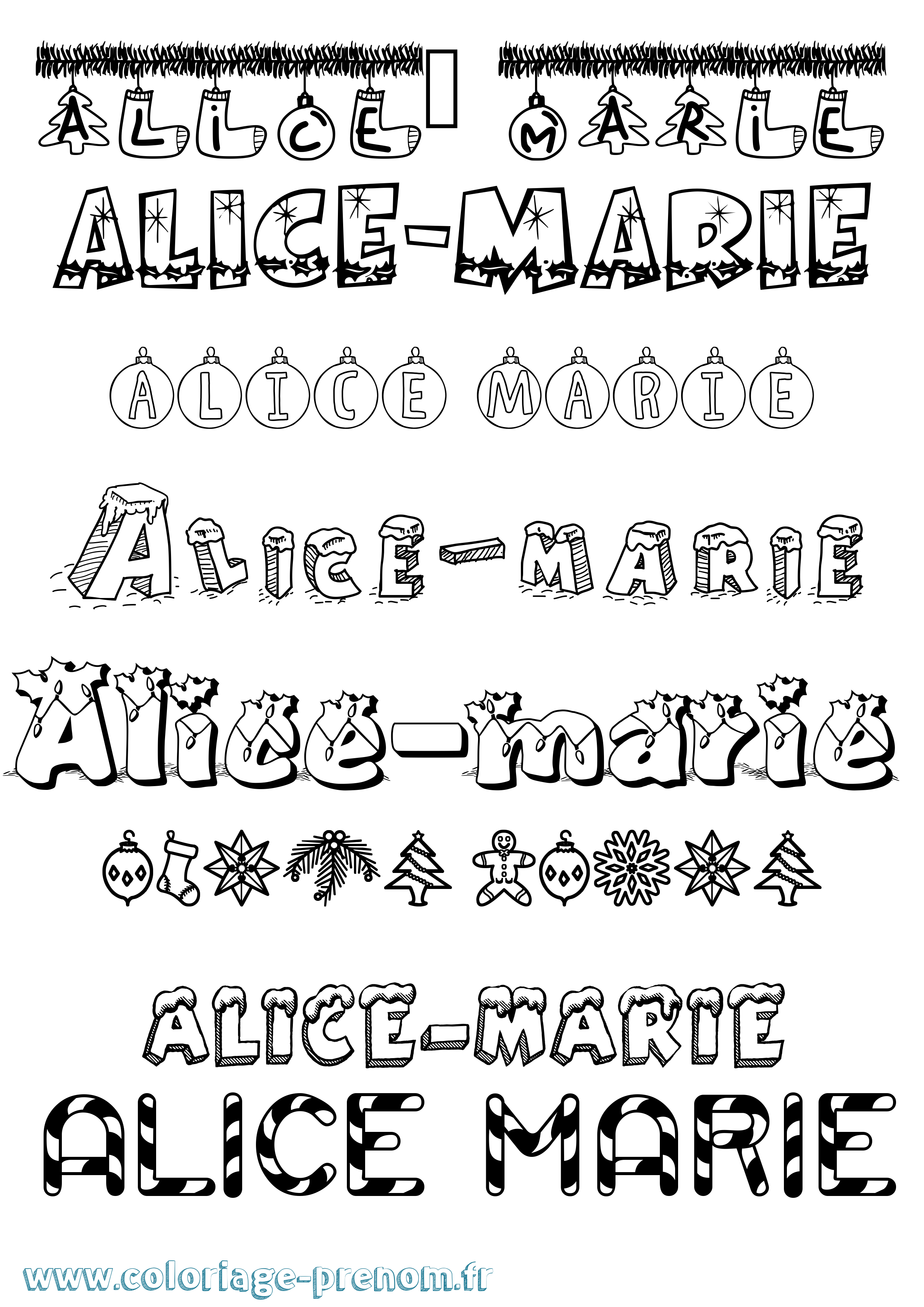 Coloriage Alice-Marie Noël Coloriage prénom Alice-Marie Noël