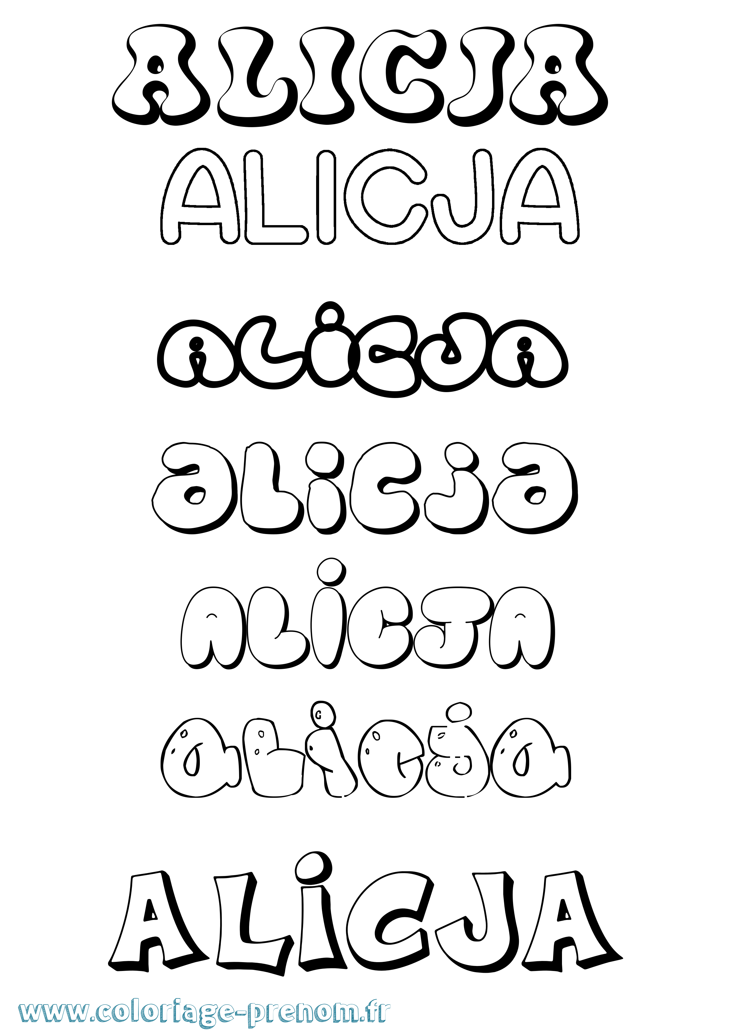 Coloriage Alicja Bubble Coloriage prénom Alicja Bubble