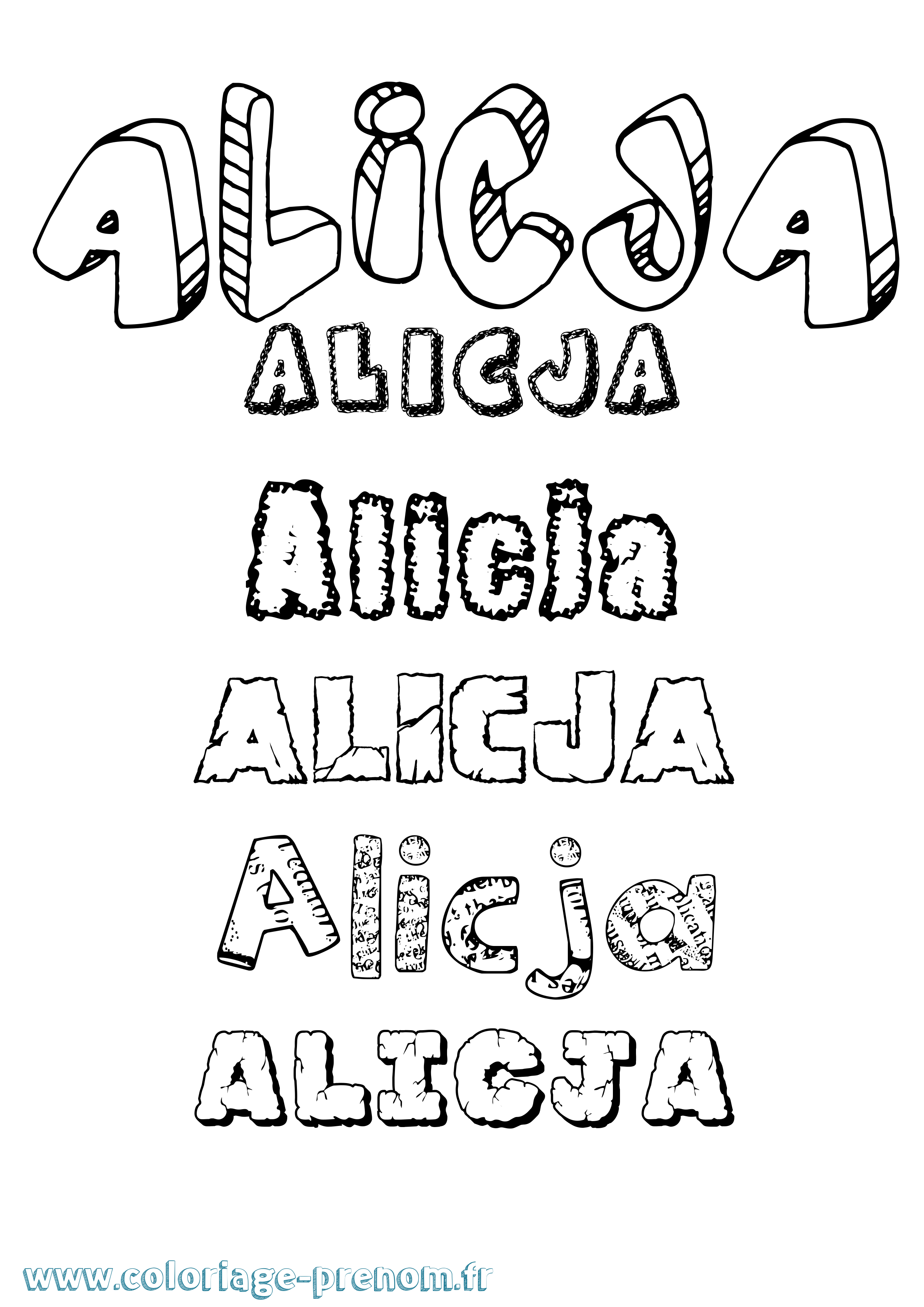 Coloriage Alicja Destructuré Coloriage prénom Alicja Destructuré