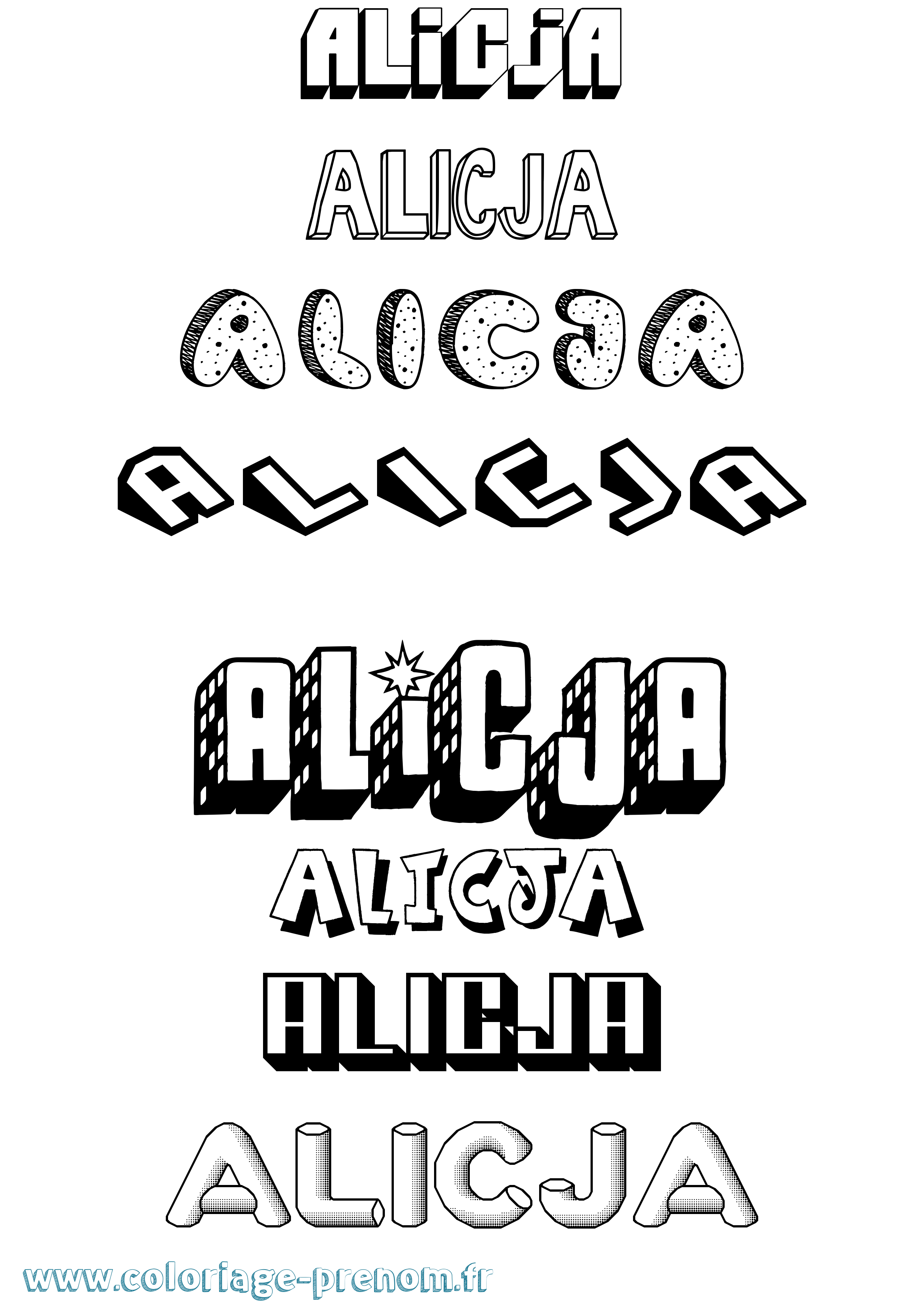 Coloriage Alicja Effet 3D Coloriage prénom Alicja Effet 3D