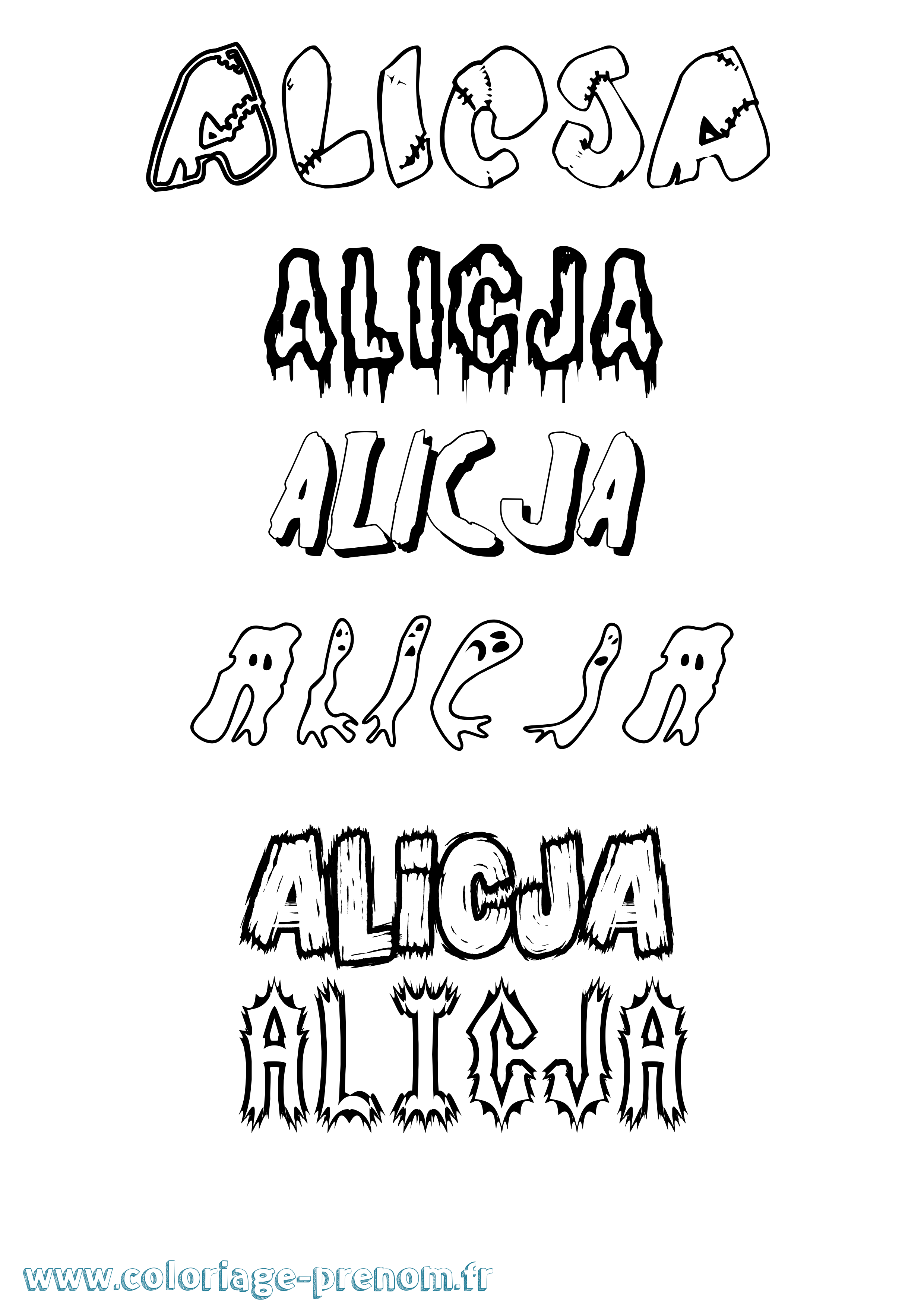 Coloriage Alicja Frisson Coloriage prénom Alicja Frisson