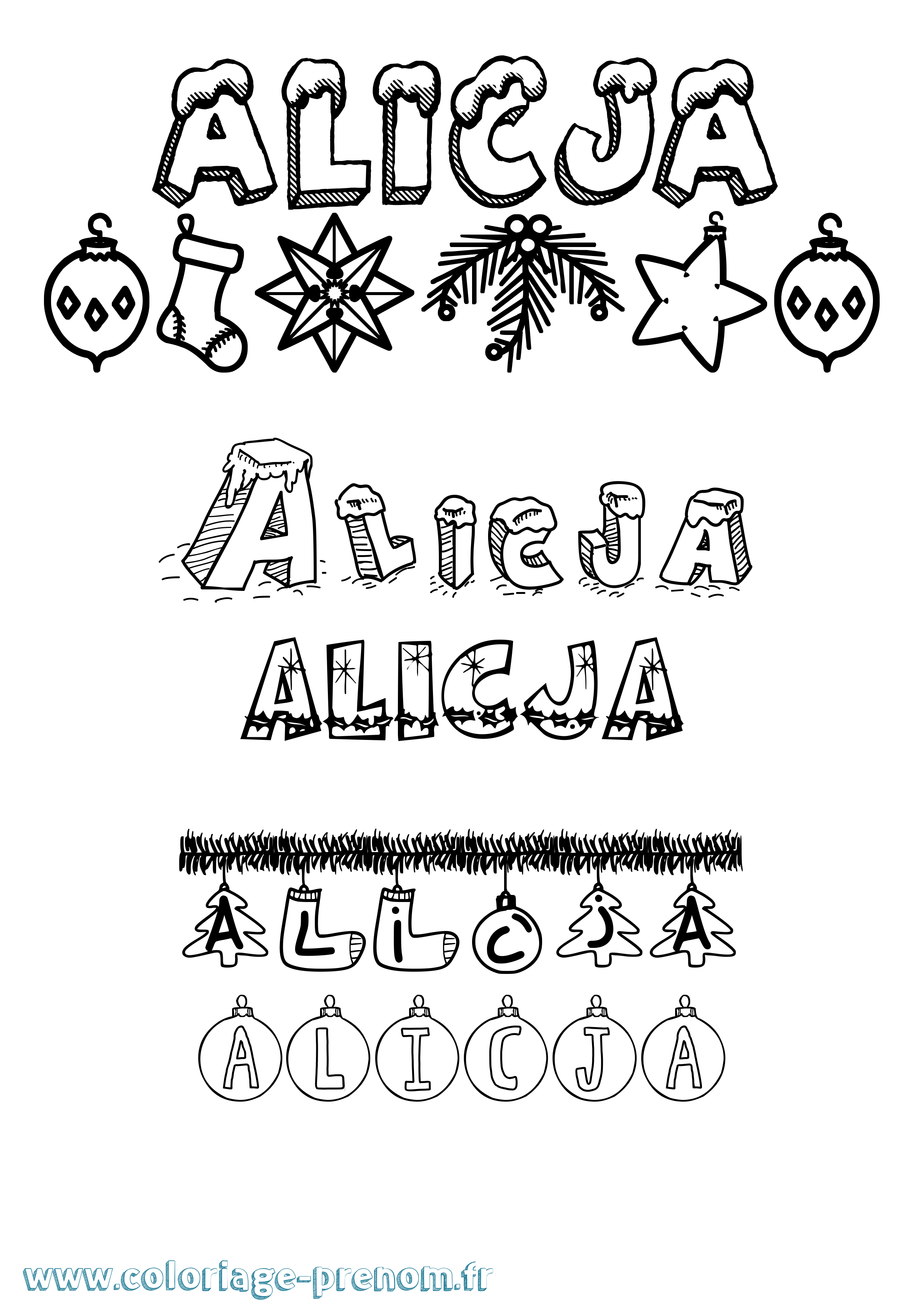 Coloriage Alicja Noël Coloriage prénom Alicja Noël