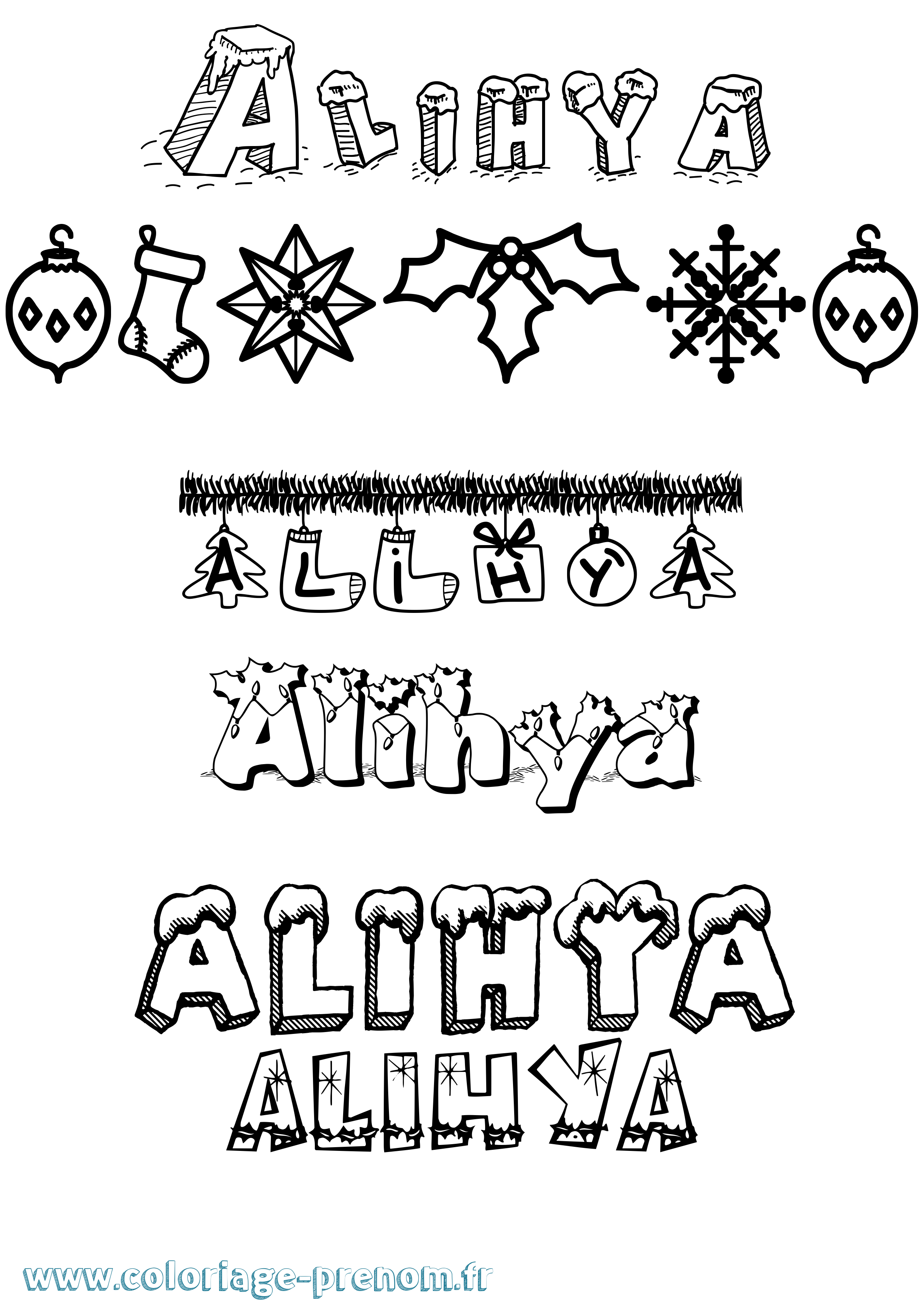 Coloriage Alihya Noël Coloriage prénom Alihya Noël