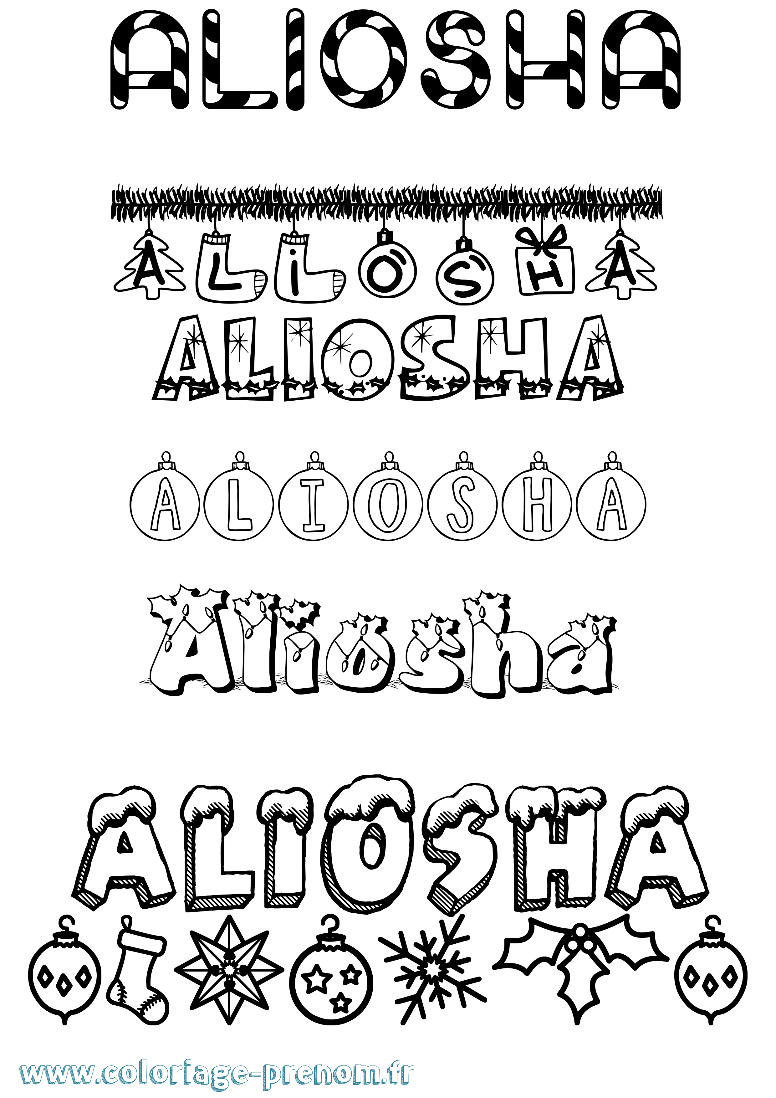 Coloriage Aliosha Noël Coloriage prénom Aliosha Noël