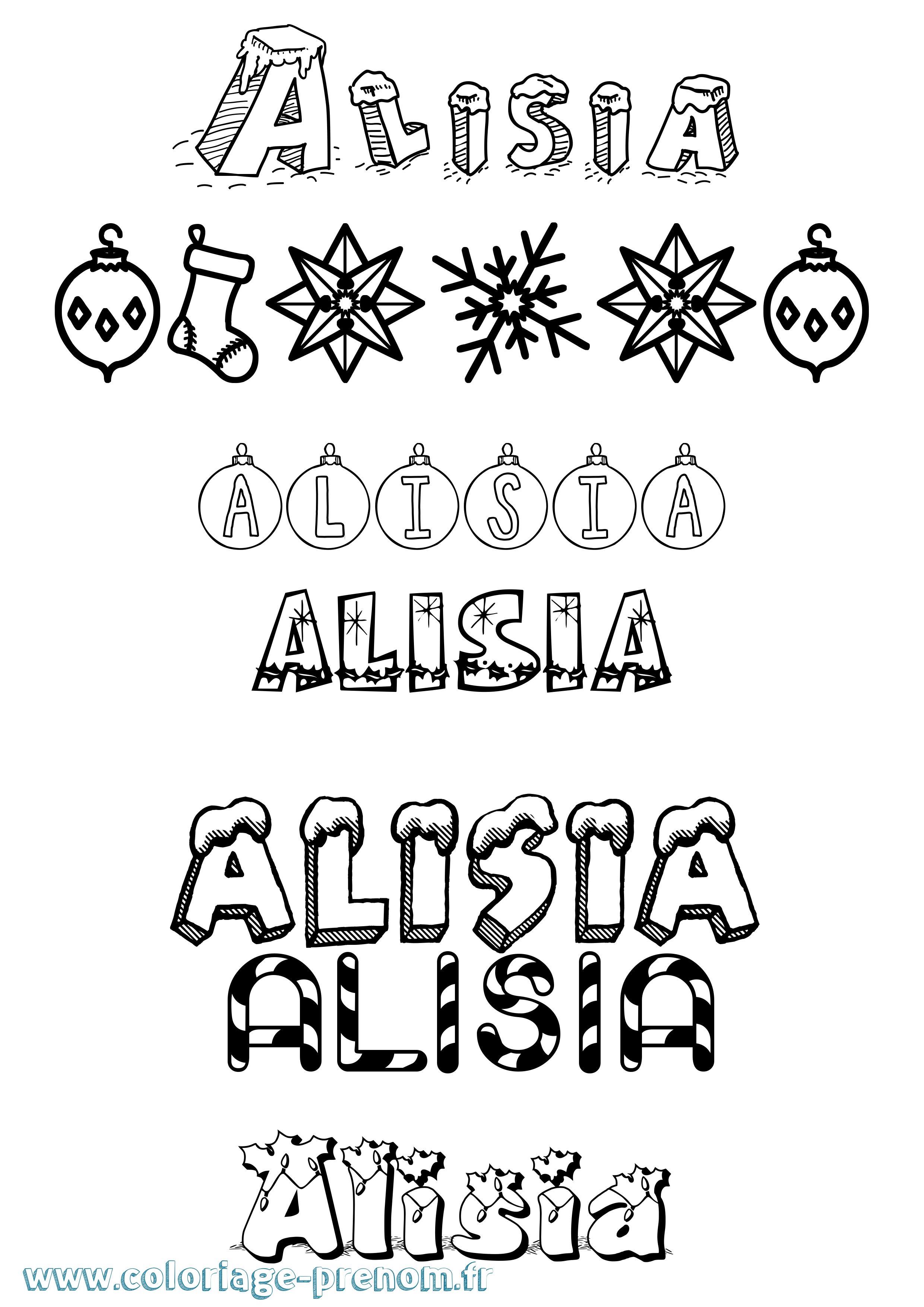 Coloriage Alisia Noël Coloriage prénom Alisia Noël