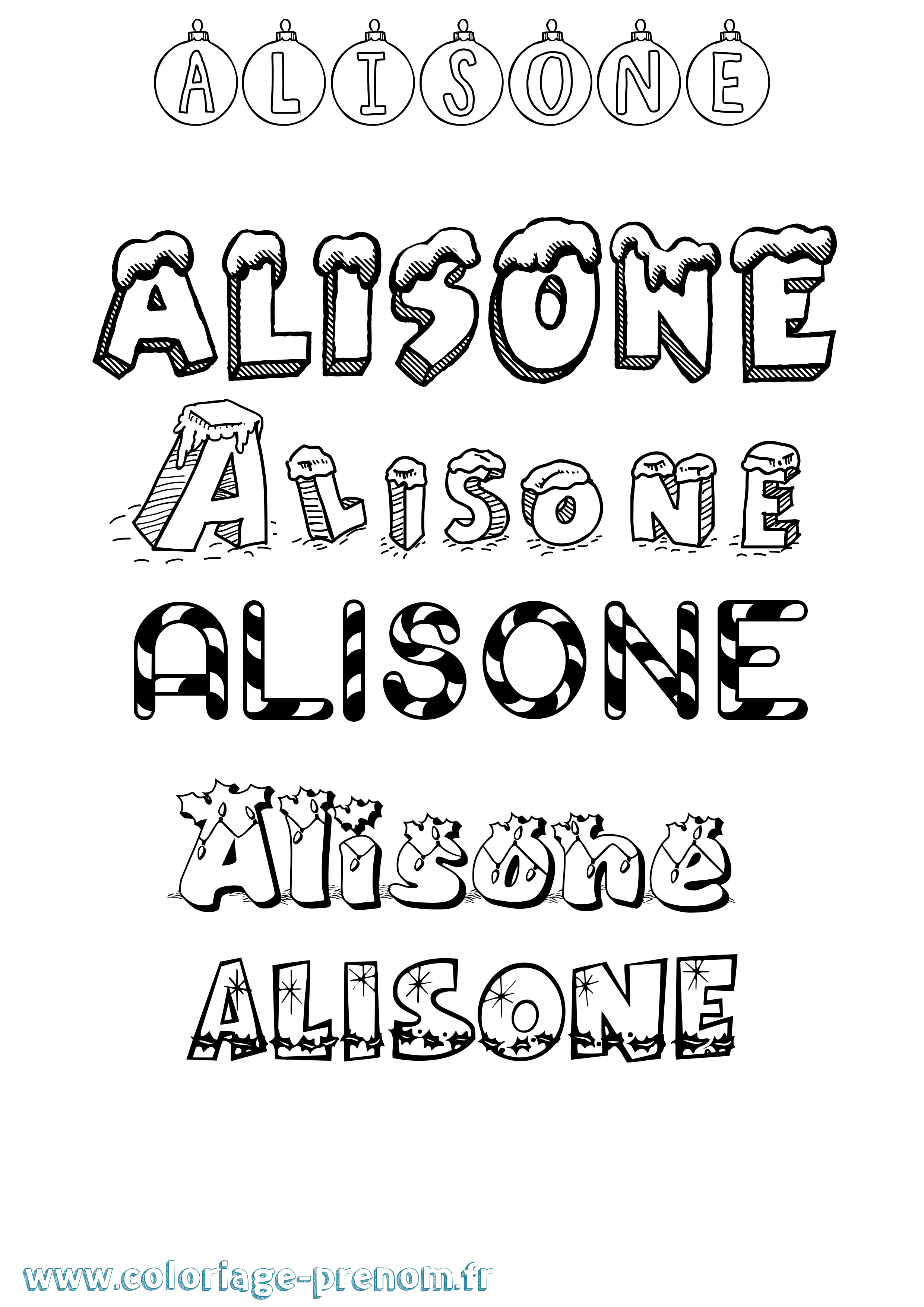 Coloriage Alisone Noël Coloriage prénom Alisone Noël