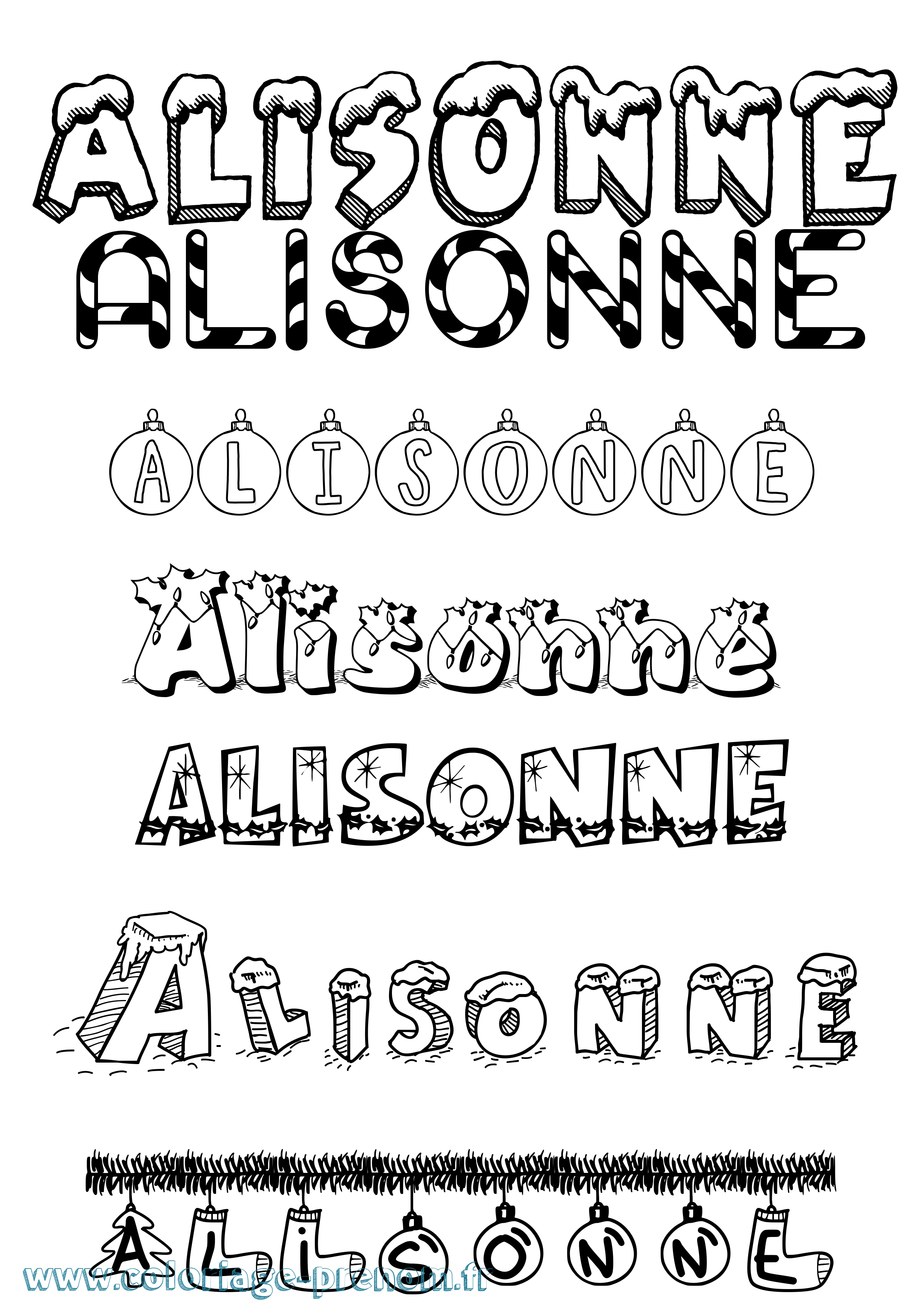 Coloriage Alisonne Noël Coloriage prénom Alisonne Noël