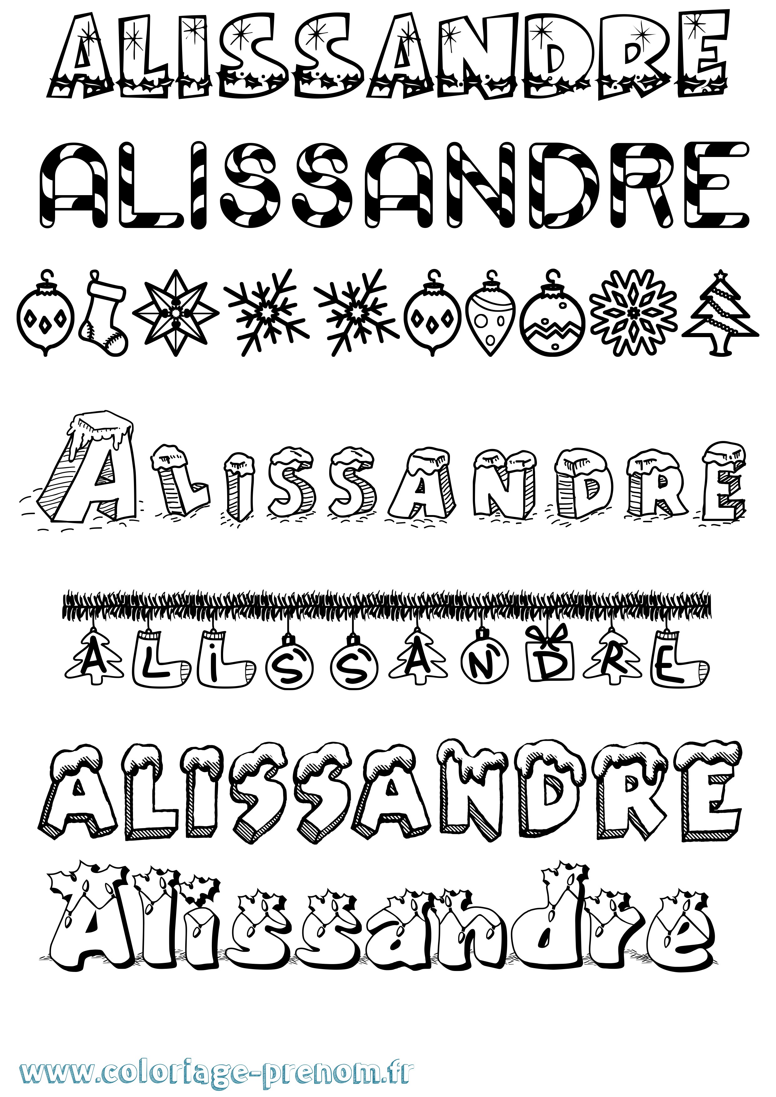 Coloriage Alissandre Noël Coloriage prénom Alissandre Noël