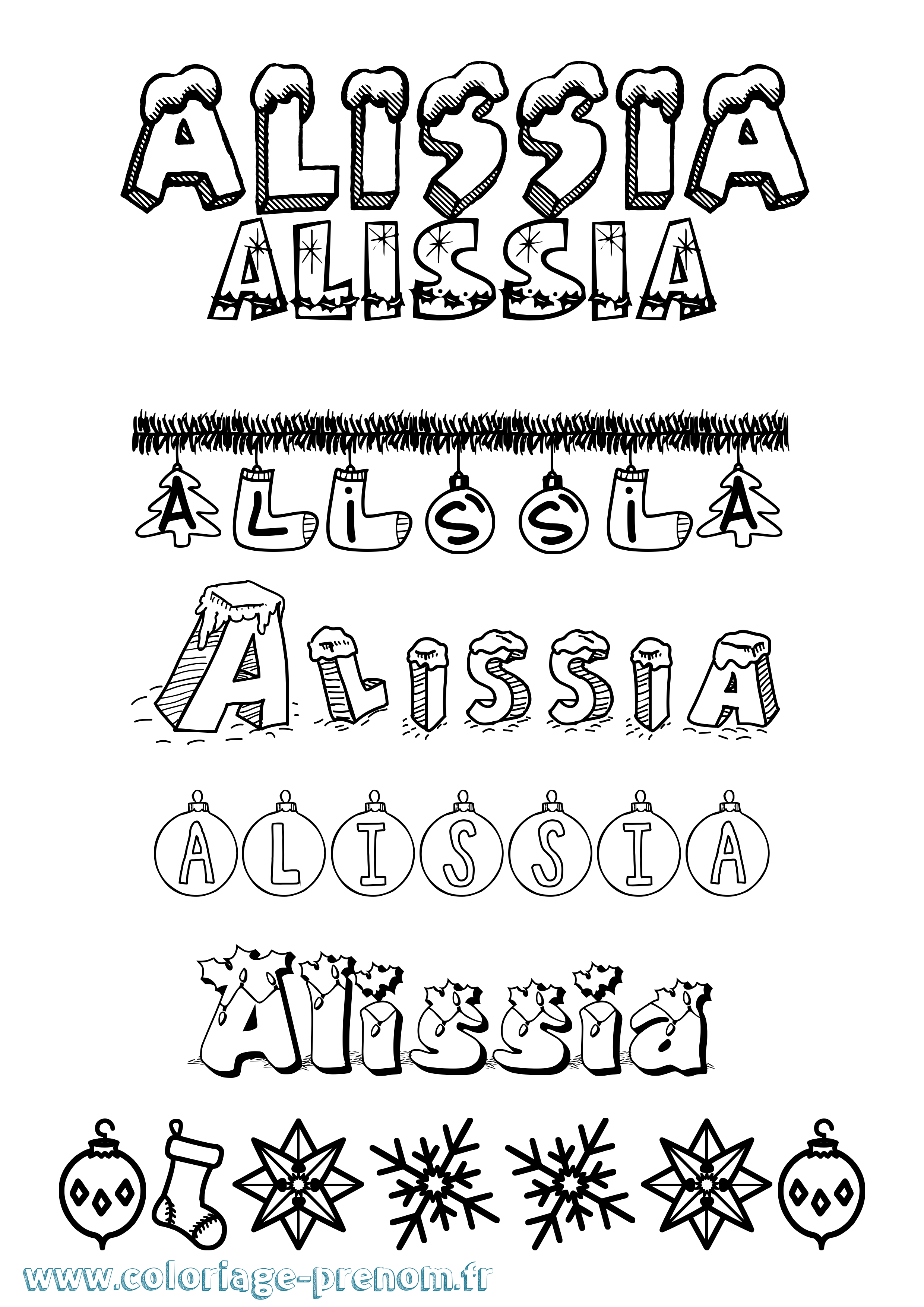 Coloriage Alissia Noël Coloriage prénom Alissia Noël
