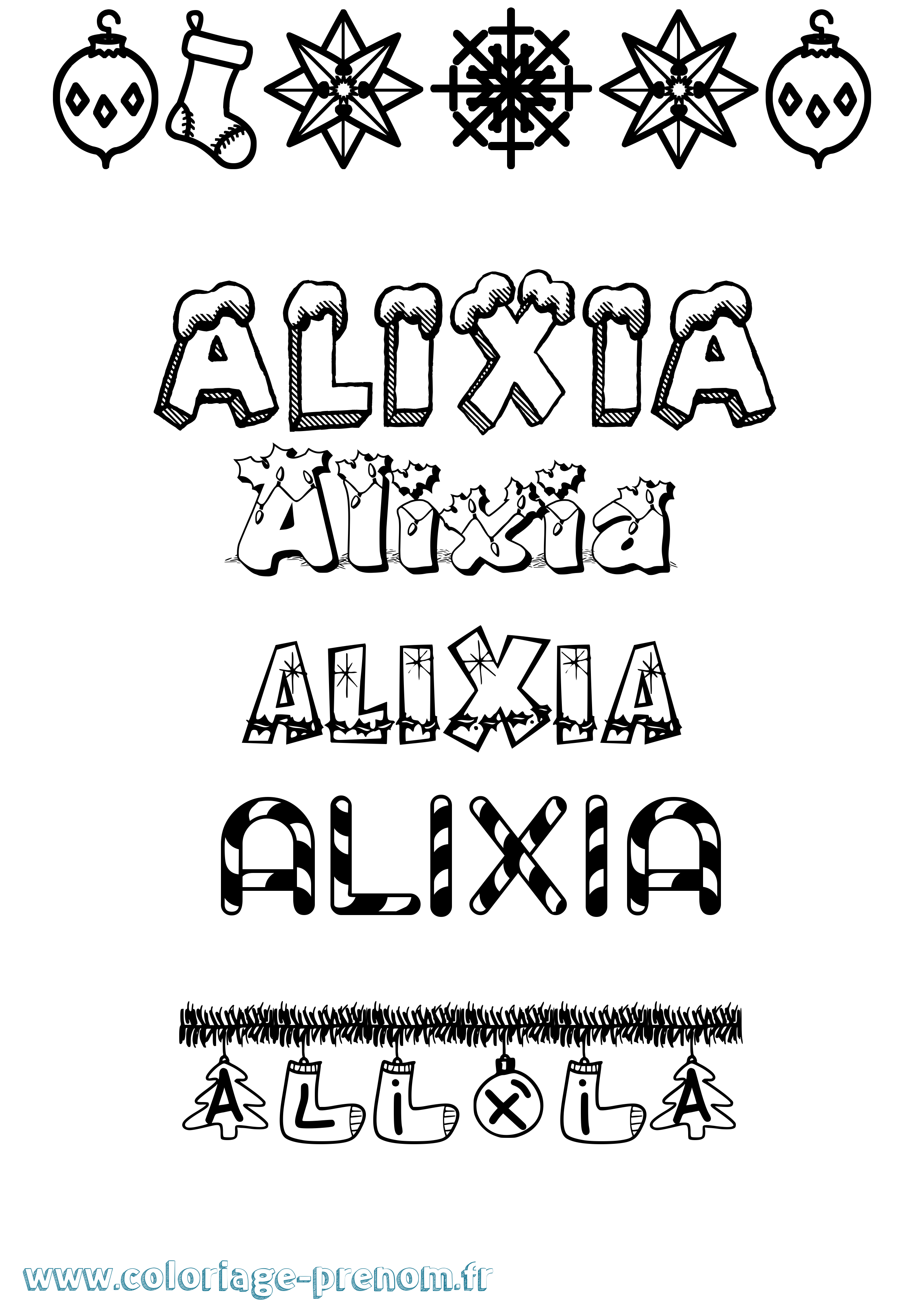 Coloriage Alixia Noël Coloriage prénom Alixia Noël