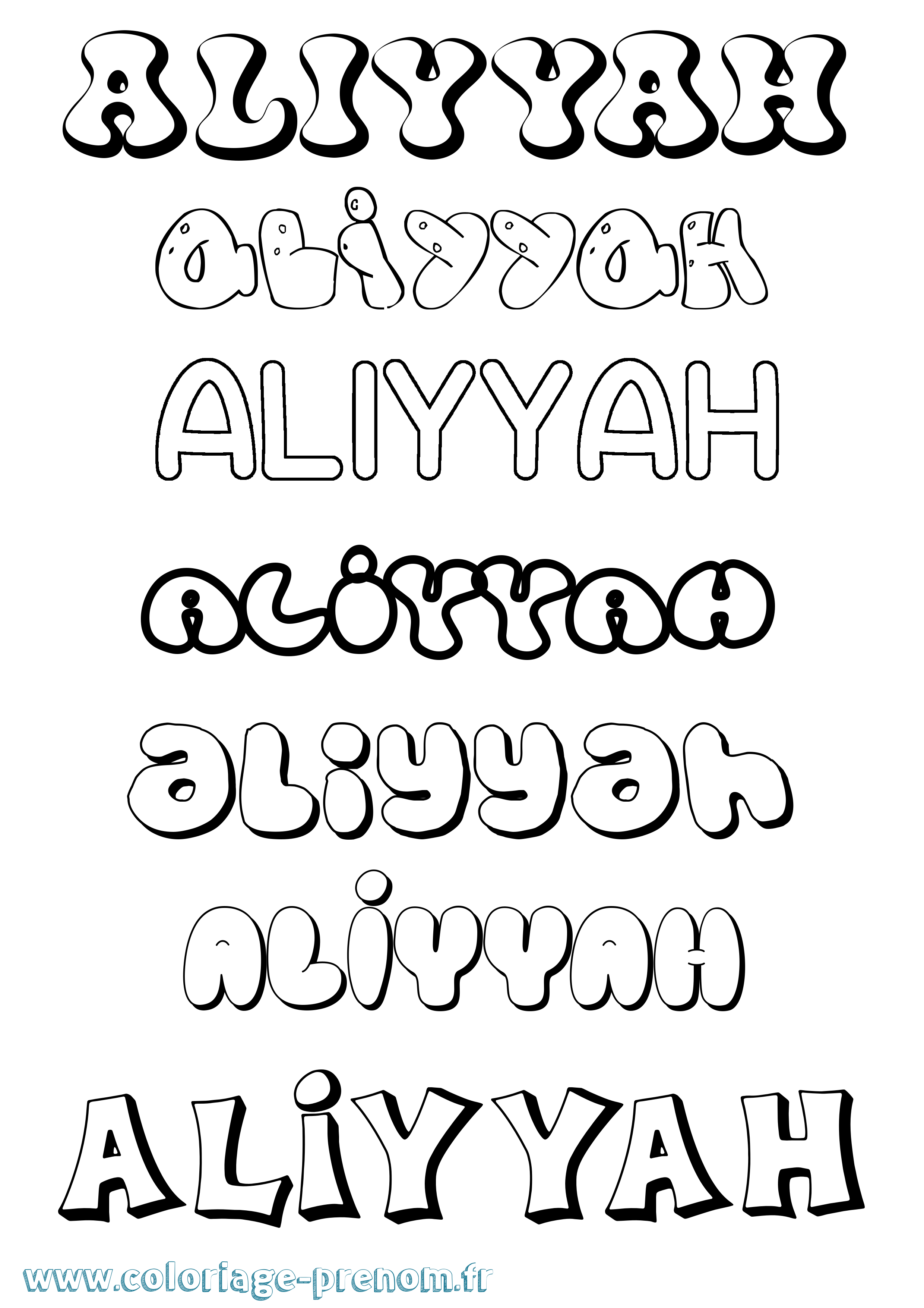 Coloriage Aliyyah Bubble Coloriage prénom Aliyyah Bubble