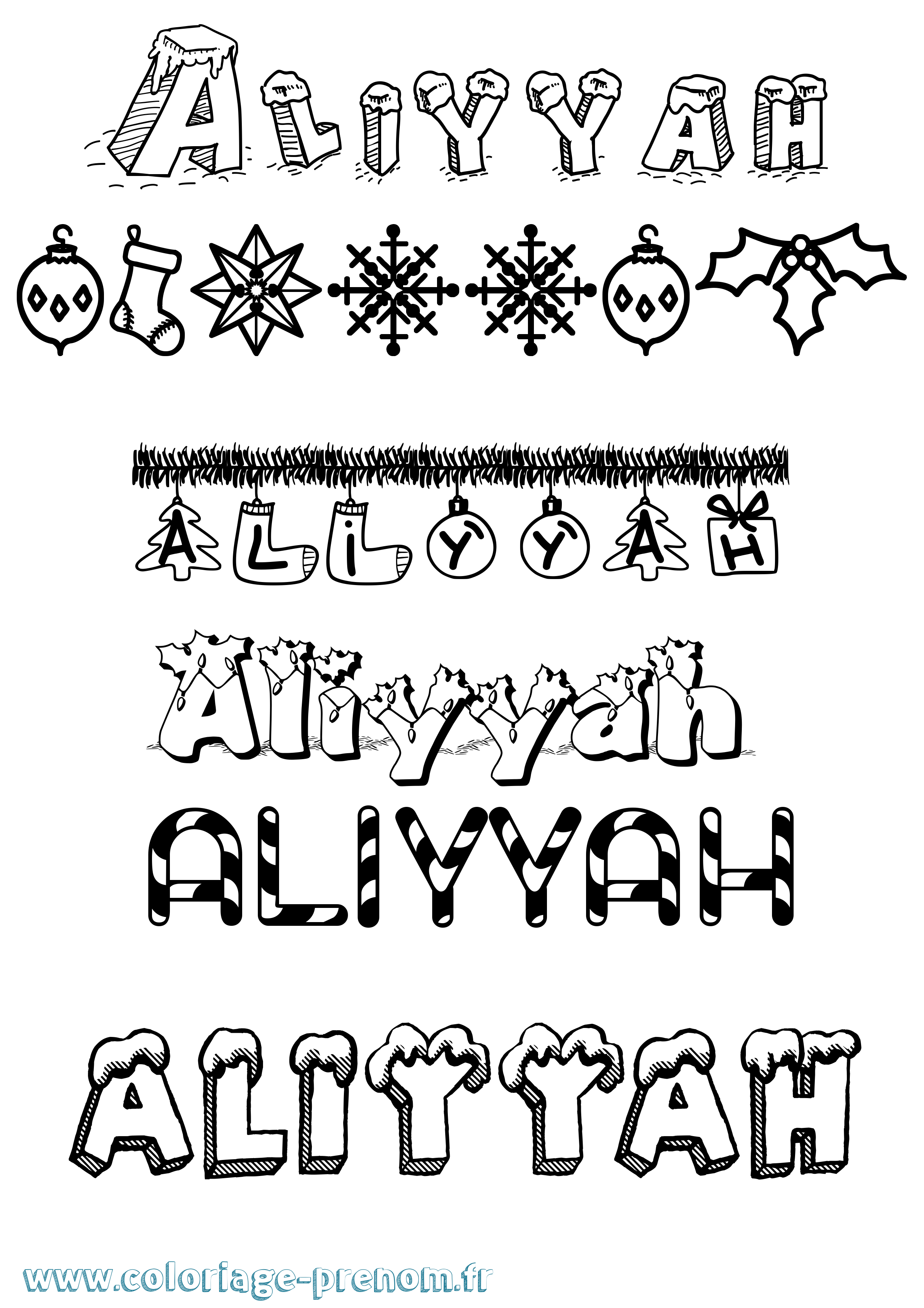 Coloriage Aliyyah Noël Coloriage prénom Aliyyah Noël