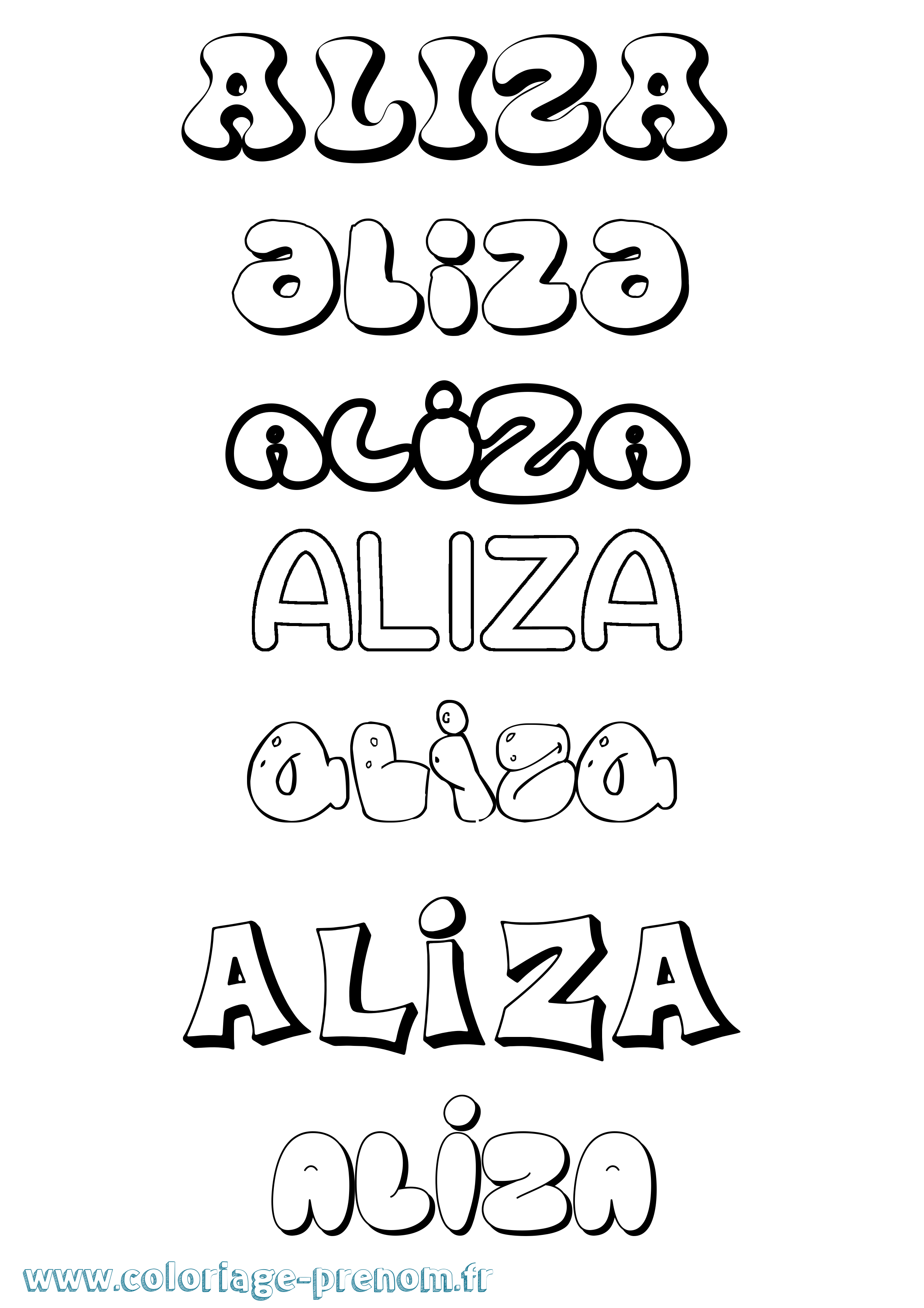 Coloriage Aliza Bubble Coloriage prénom Aliza Bubble