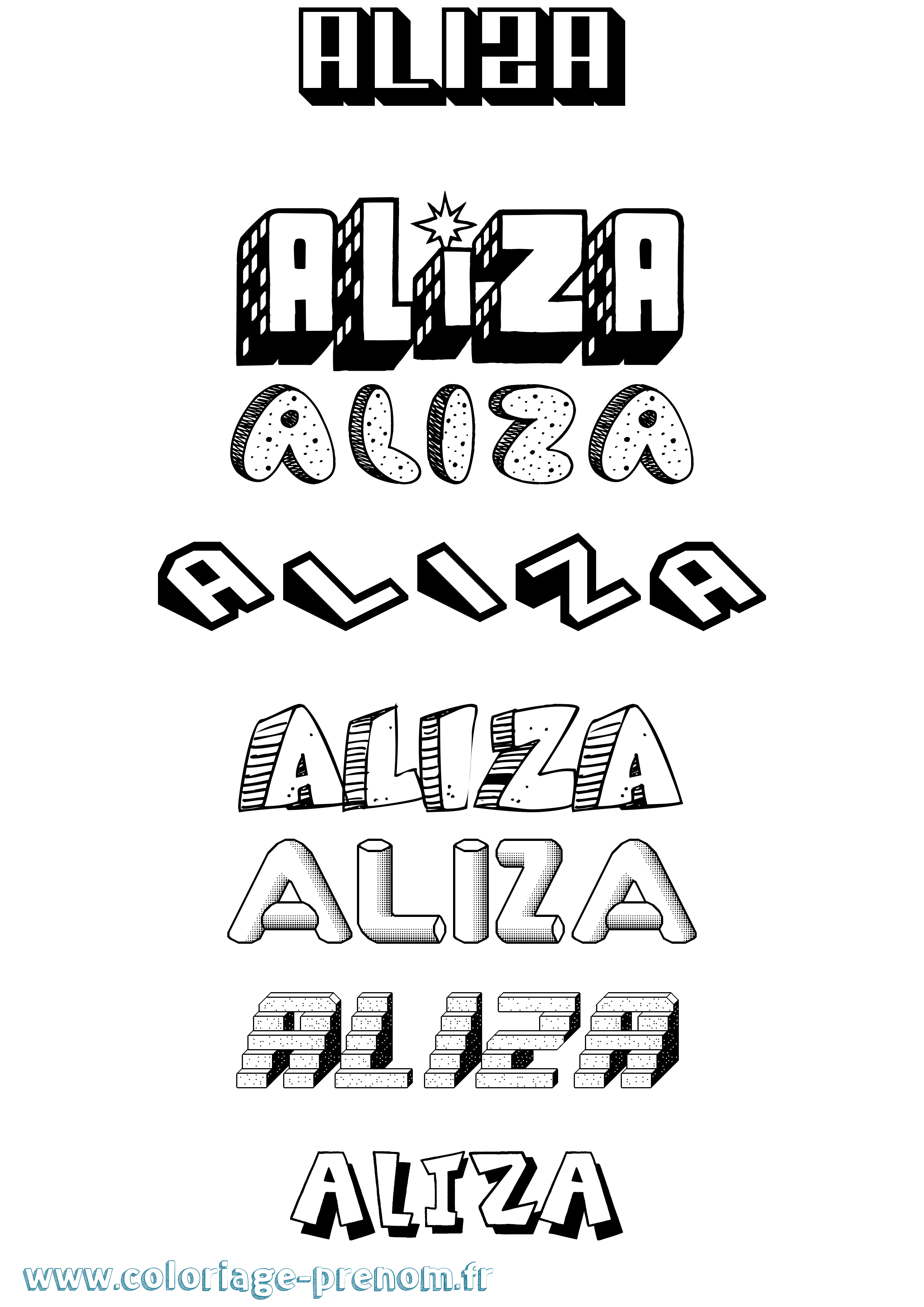 Coloriage Aliza Effet 3D Coloriage prénom Aliza Effet 3D
