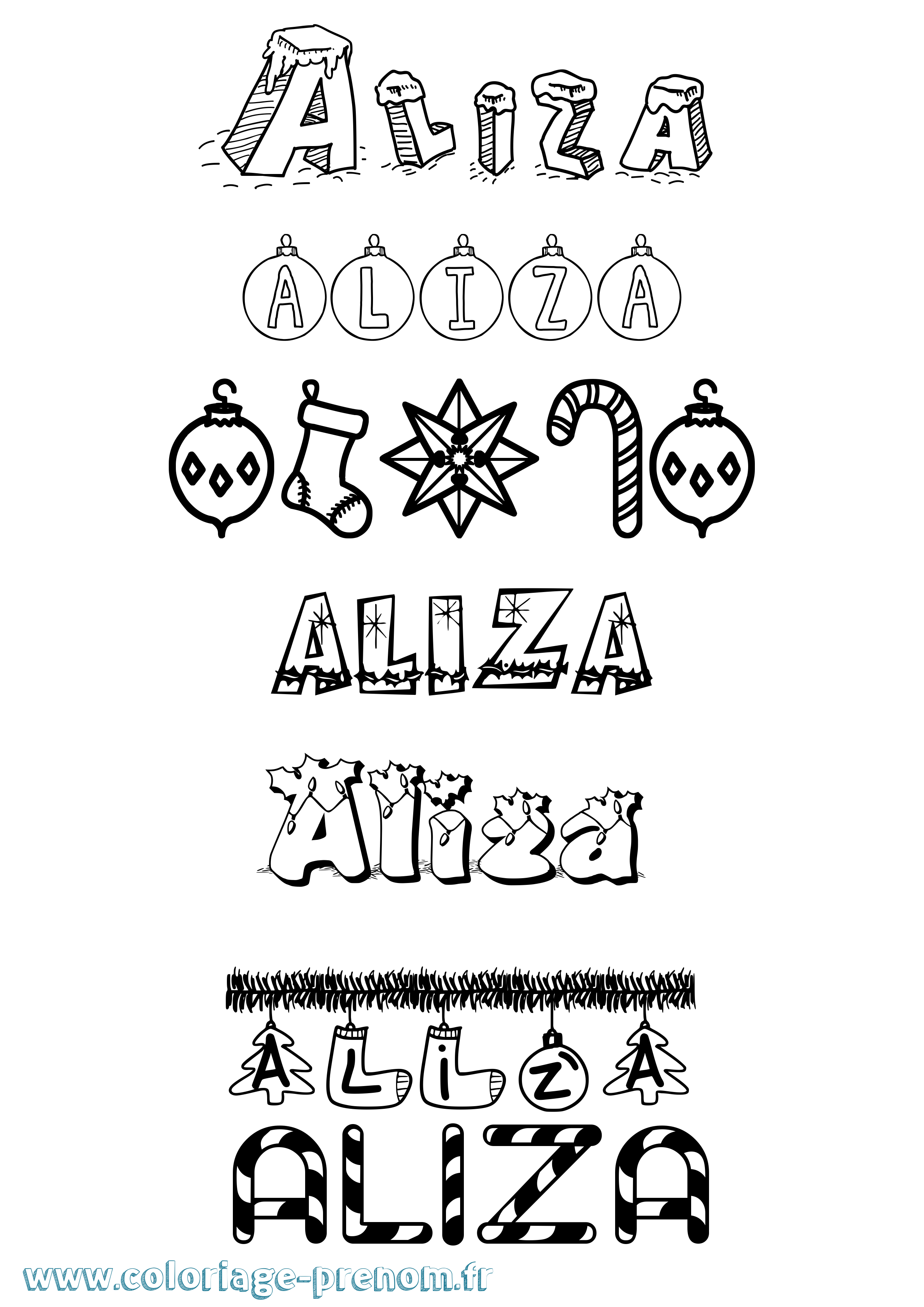 Coloriage Aliza Noël Coloriage prénom Aliza Noël