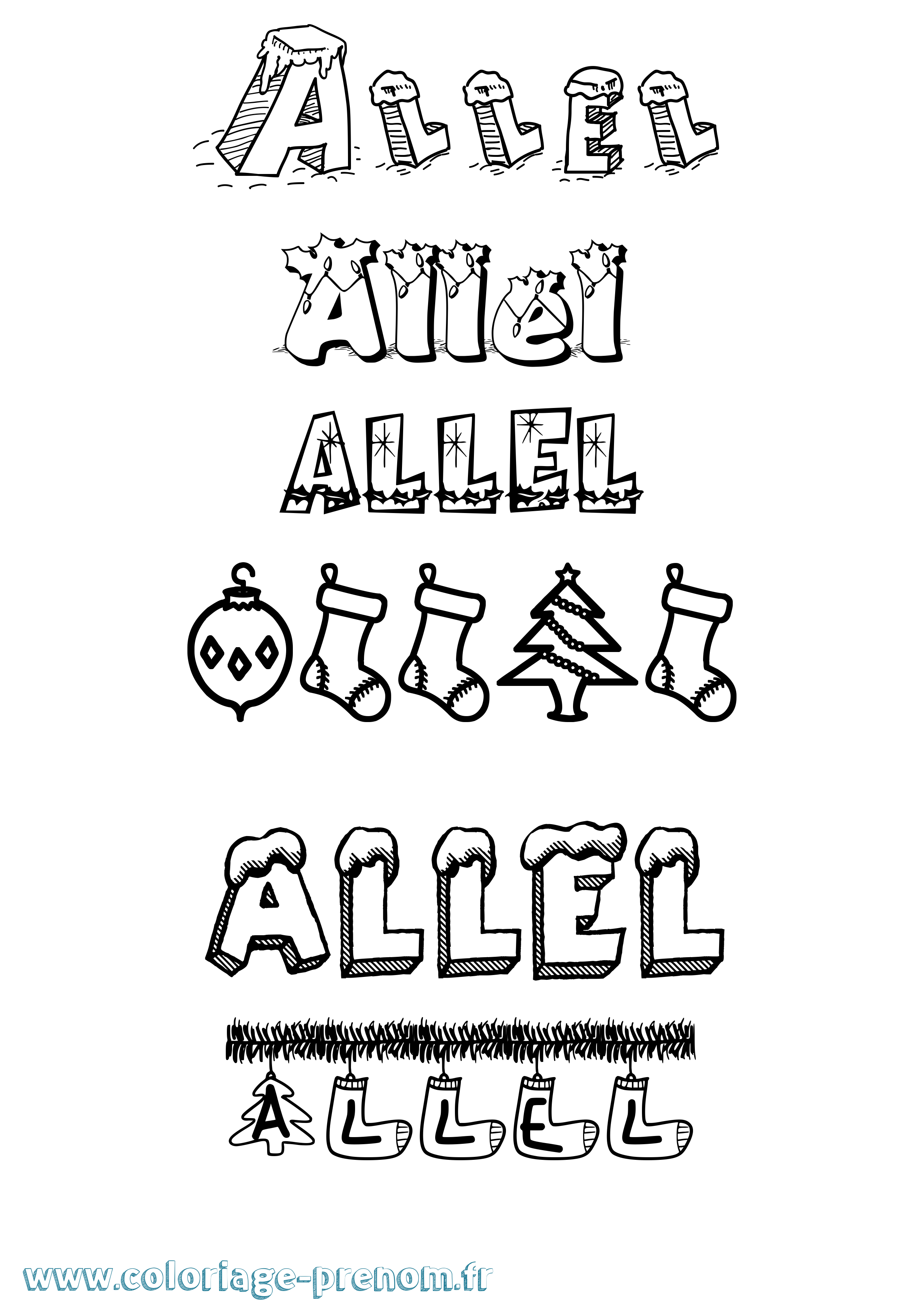 Coloriage Allel Noël Coloriage prénom Allel Noël