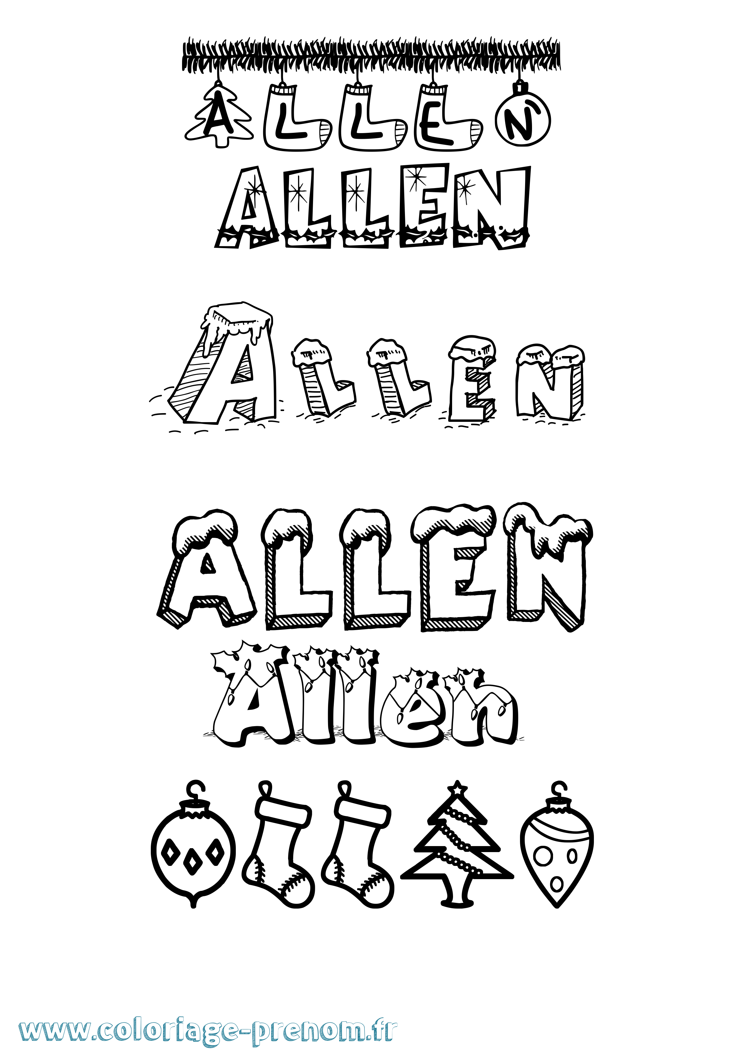 Coloriage Allen Noël Coloriage prénom Allen Noël