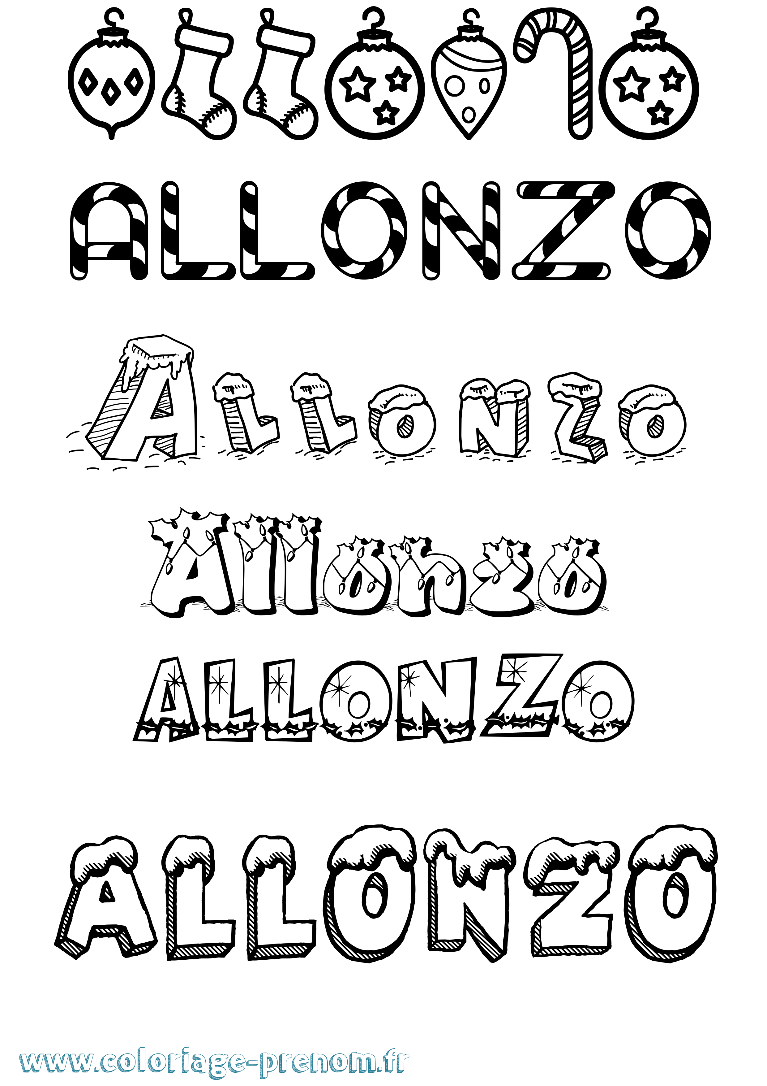 Coloriage Allonzo Noël Coloriage prénom Allonzo Noël
