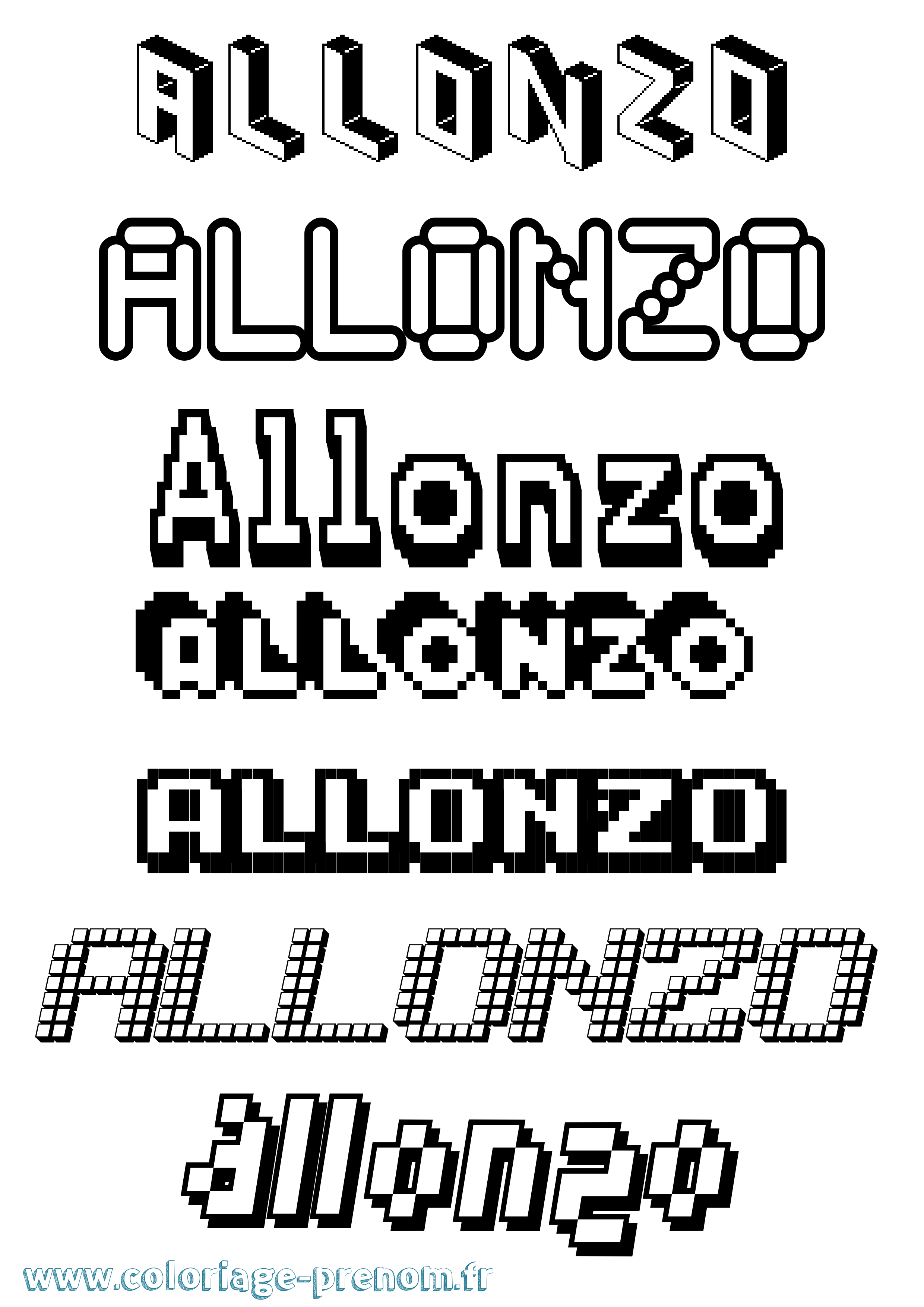 Coloriage Allonzo Pixel Coloriage prénom Allonzo Pixel