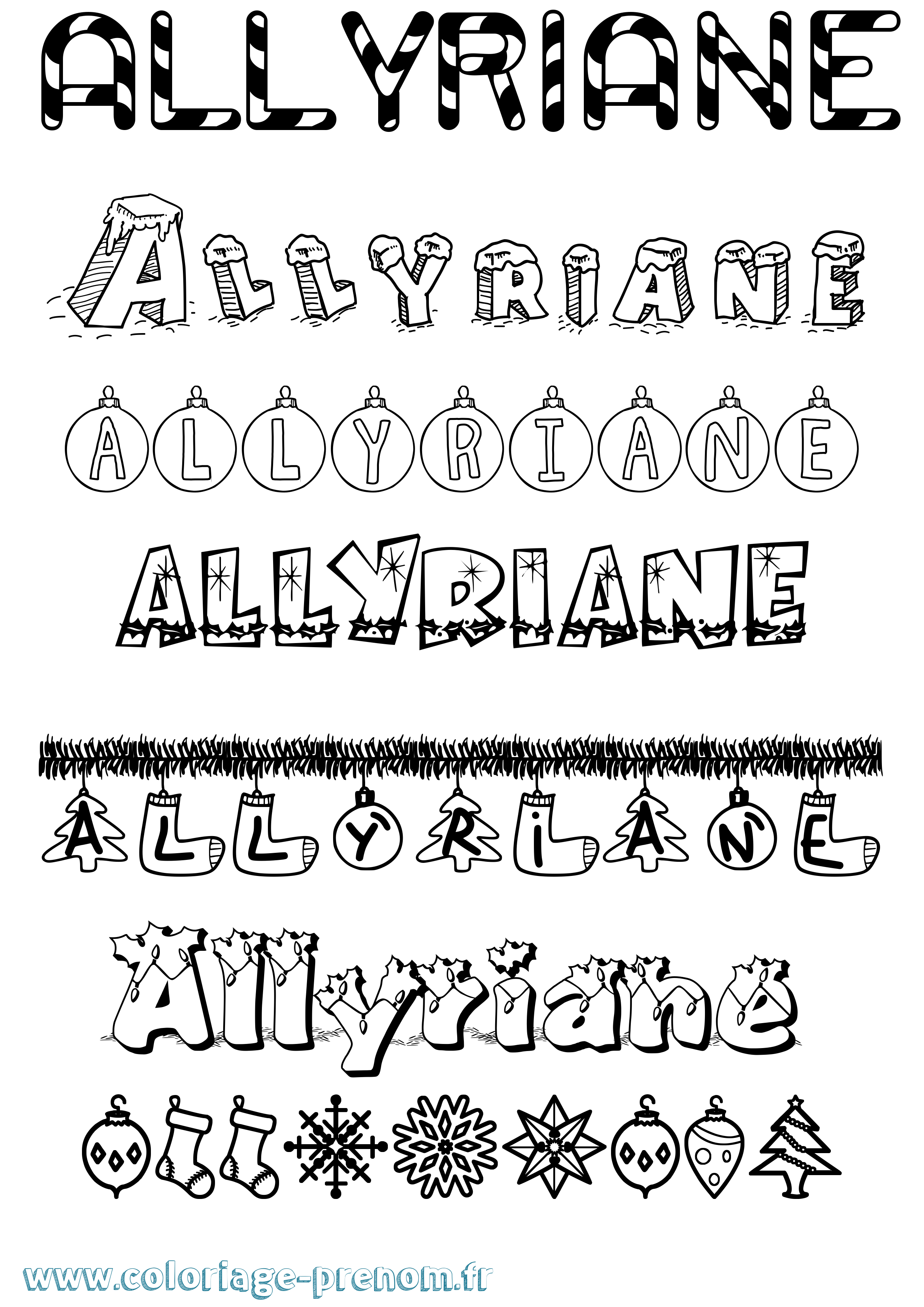 Coloriage Allyriane Noël Coloriage prénom Allyriane Noël