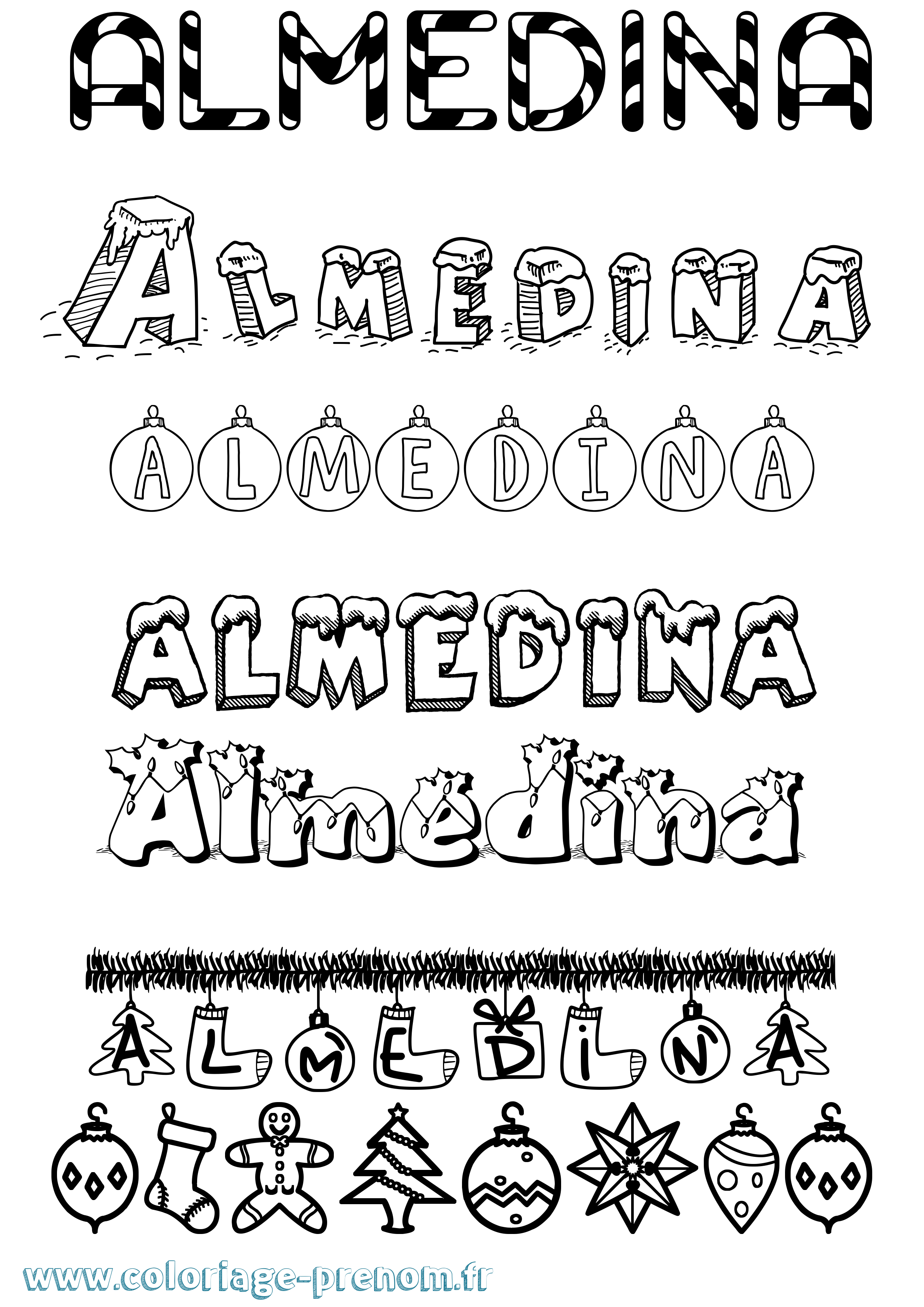Coloriage Almedina Noël Coloriage prénom Almedina Noël