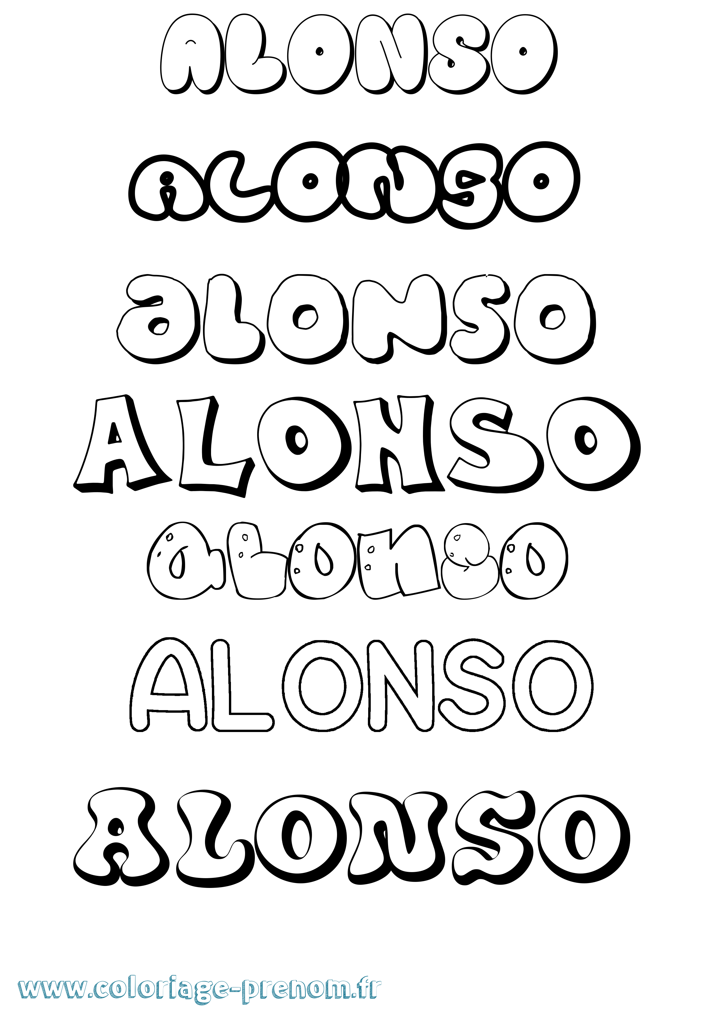 Coloriage Alonso Bubble Coloriage prénom Alonso Bubble