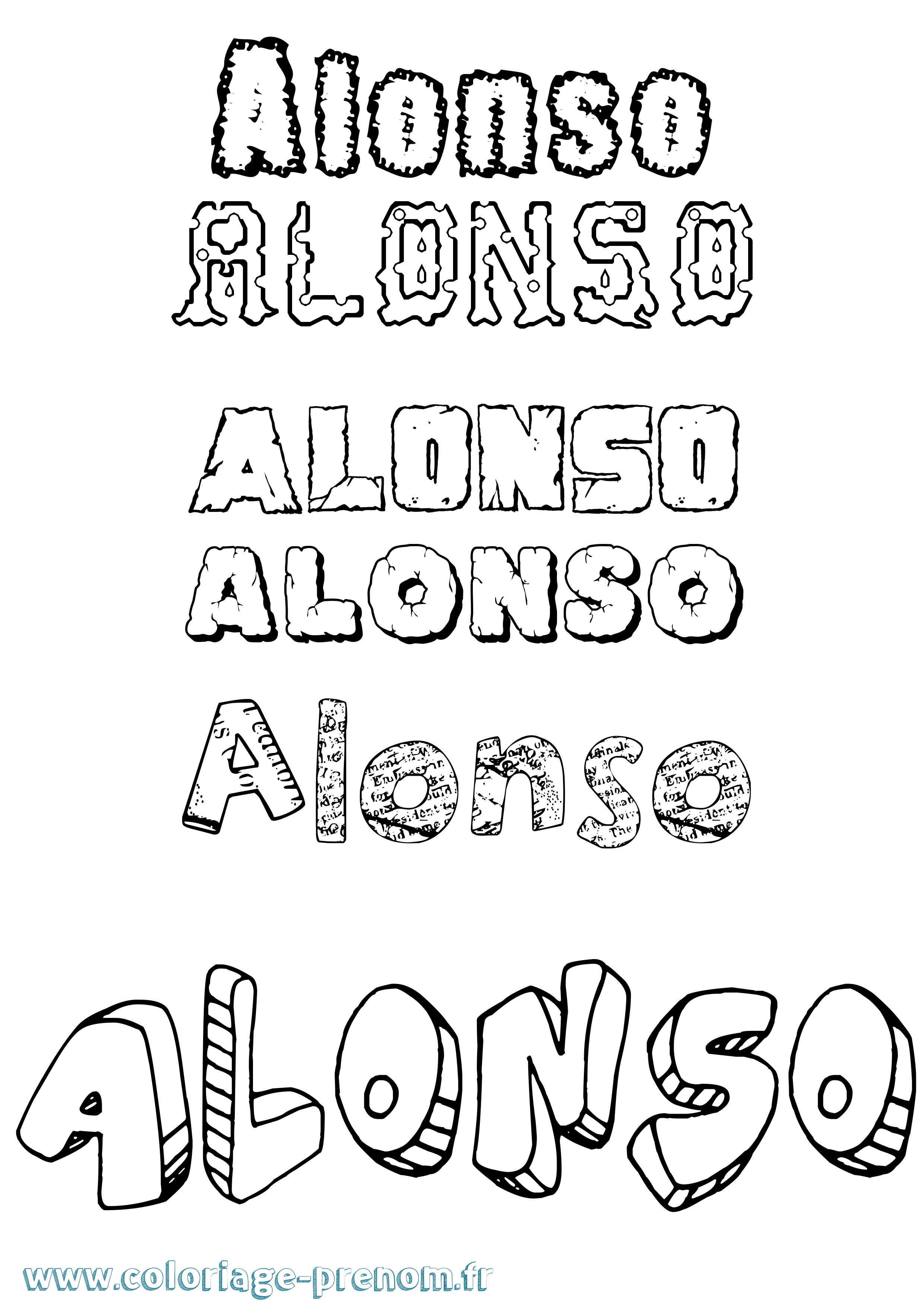 Coloriage Alonso Destructuré Coloriage prénom Alonso Destructuré