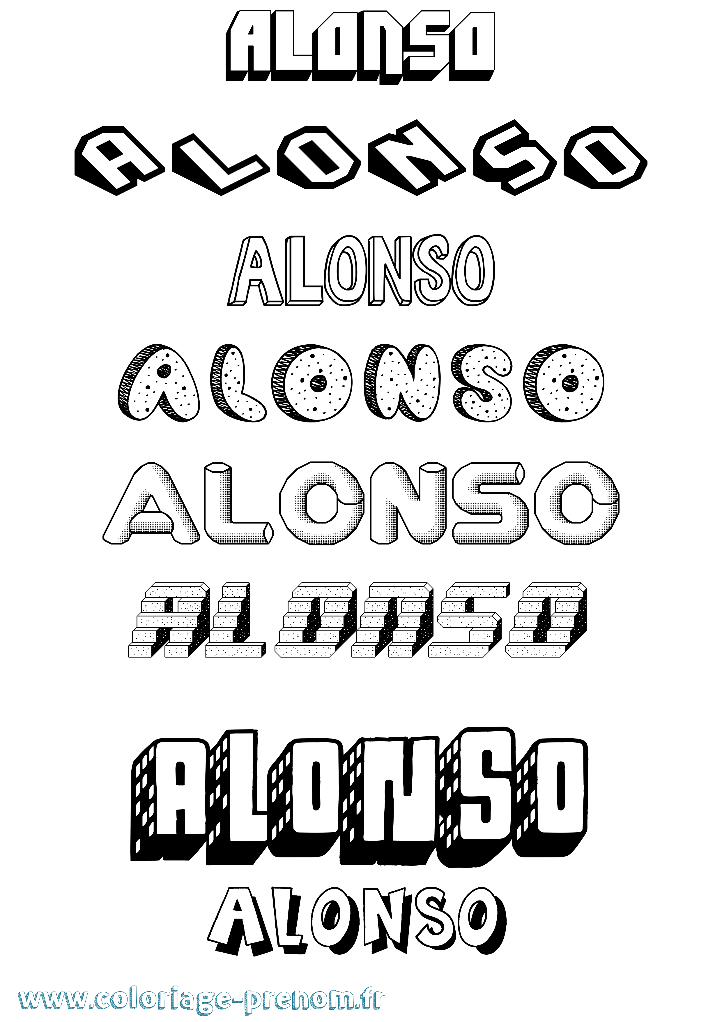 Coloriage Alonso Effet 3D Coloriage prénom Alonso Effet 3D
