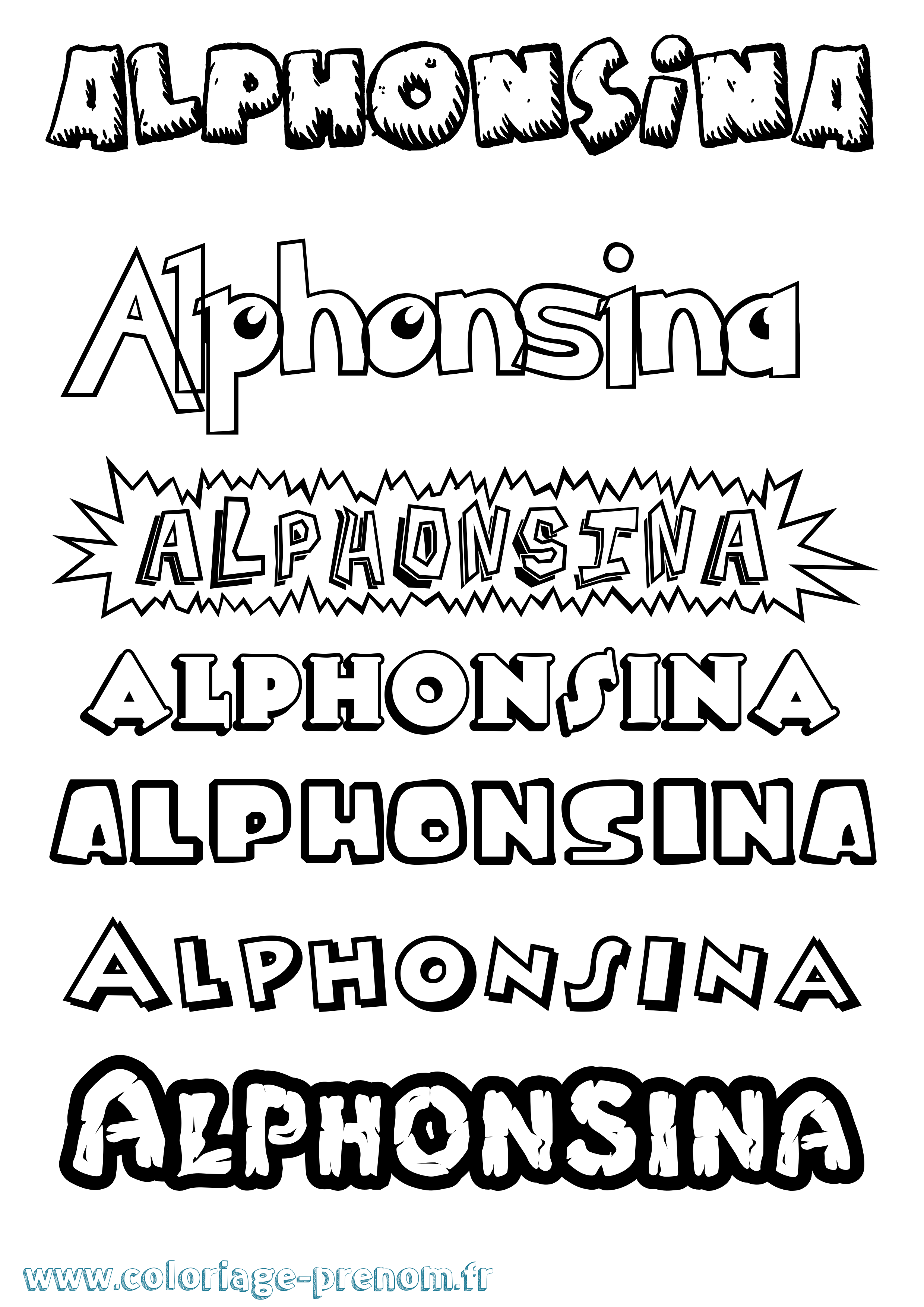 Coloriage Alphonsina Dessin Animé Coloriage prénom Alphonsina Dessin Animé