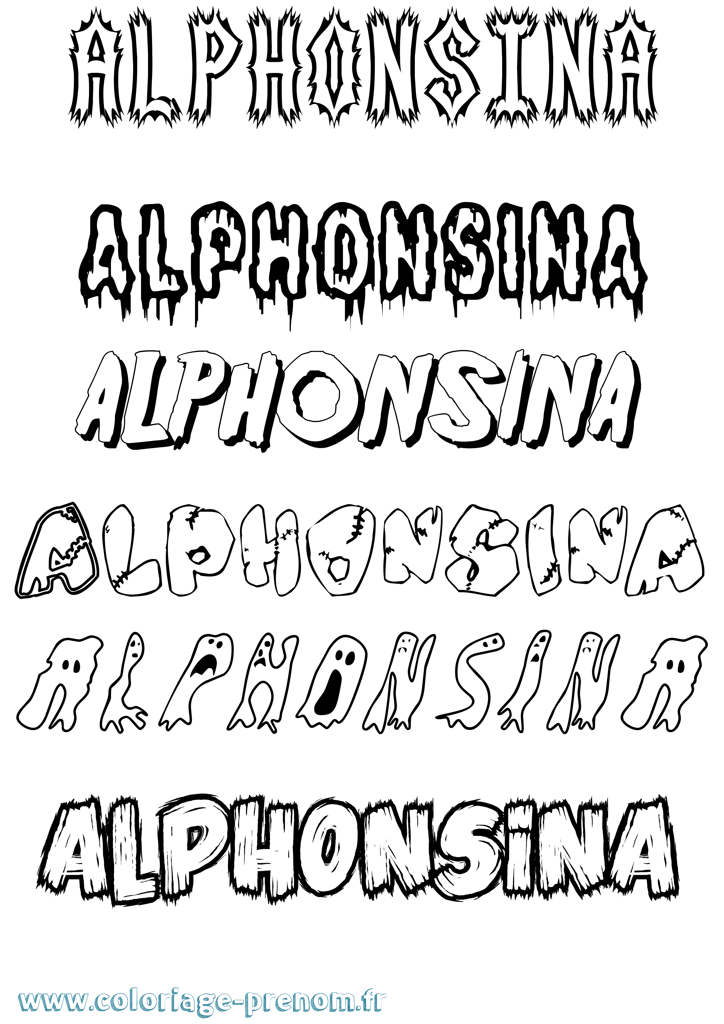 Coloriage Alphonsina Frisson Coloriage prénom Alphonsina Frisson