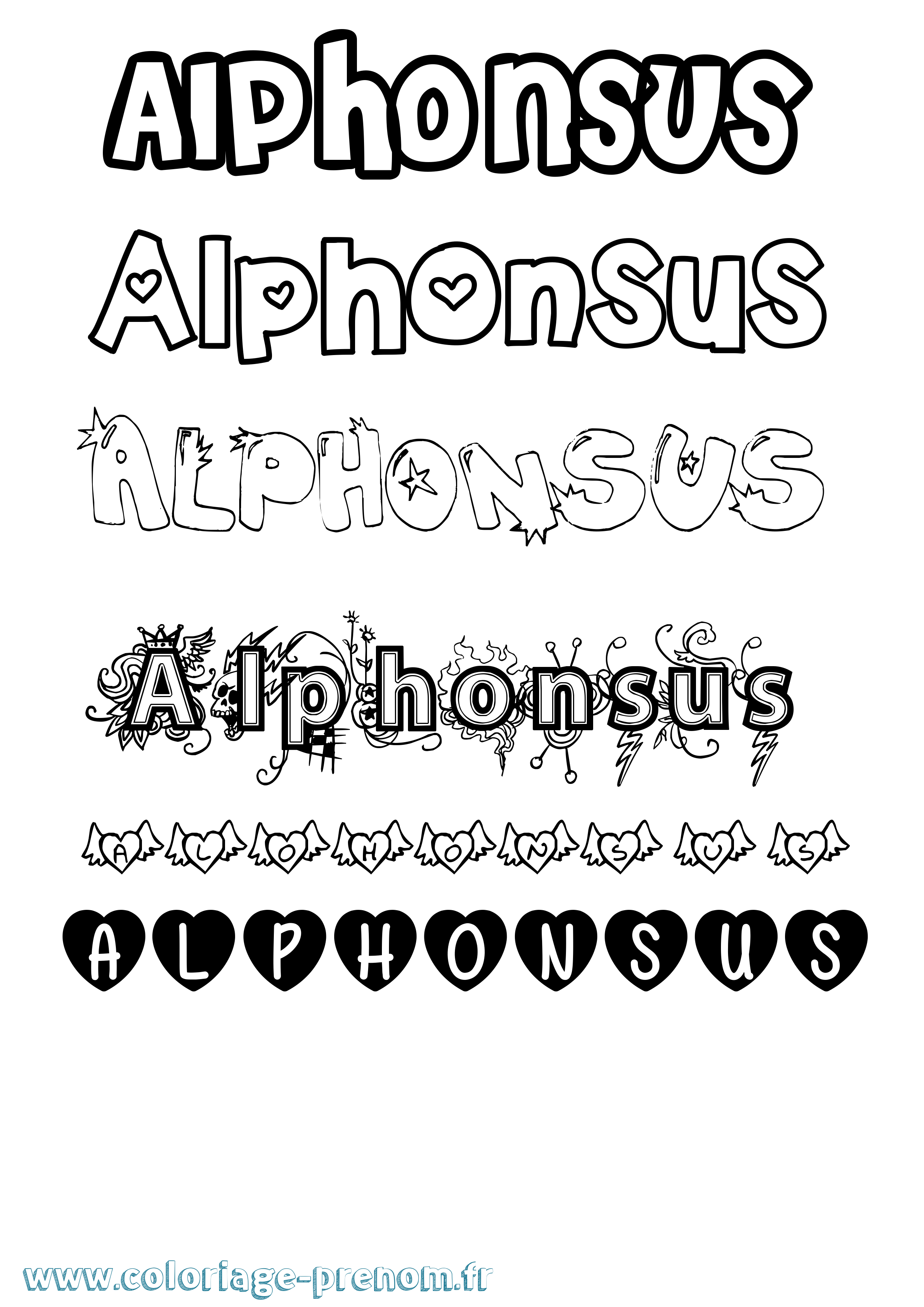 Coloriage Alphonsus Girly Coloriage prénom Alphonsus Girly