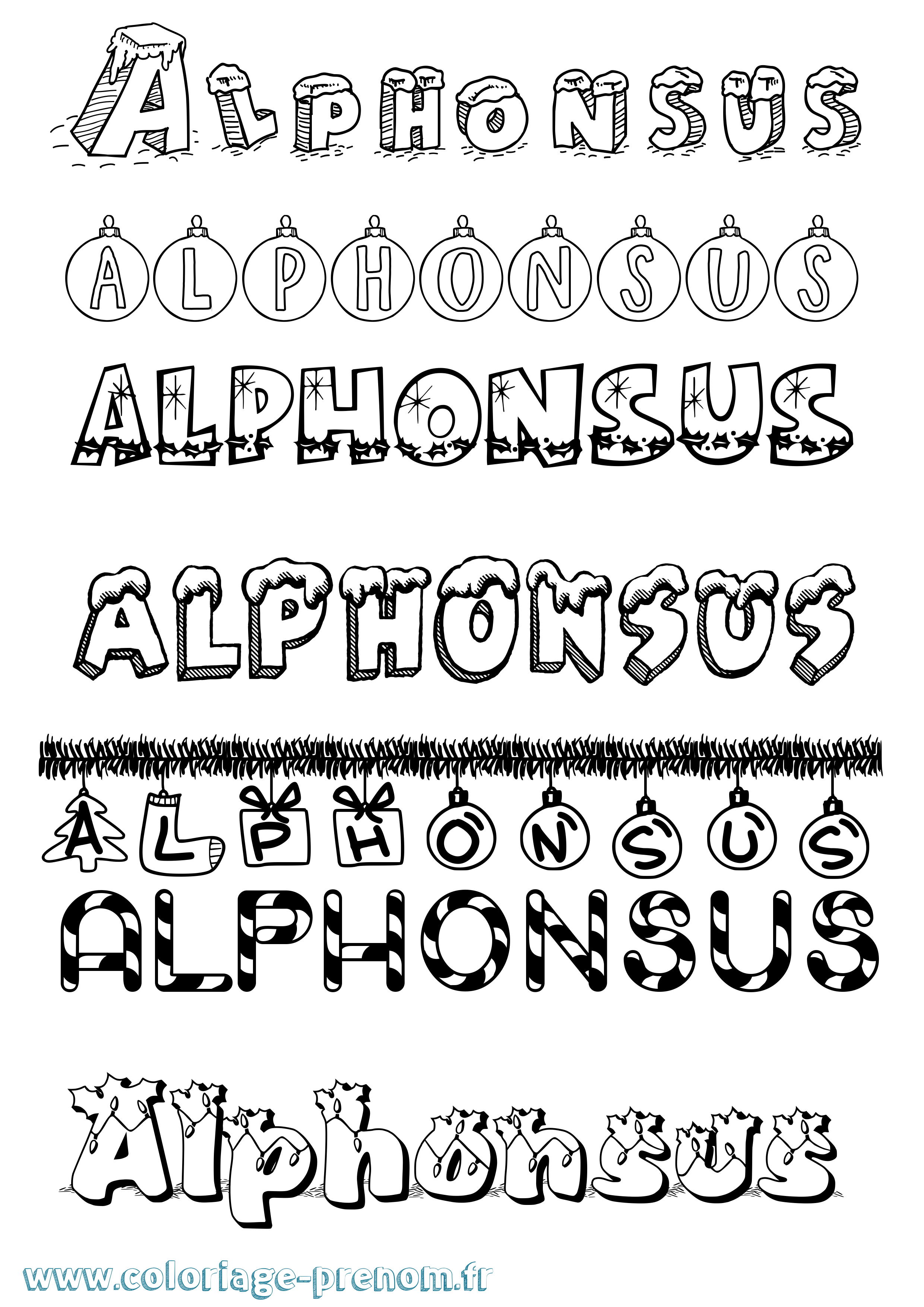 Coloriage Alphonsus Noël Coloriage prénom Alphonsus Noël