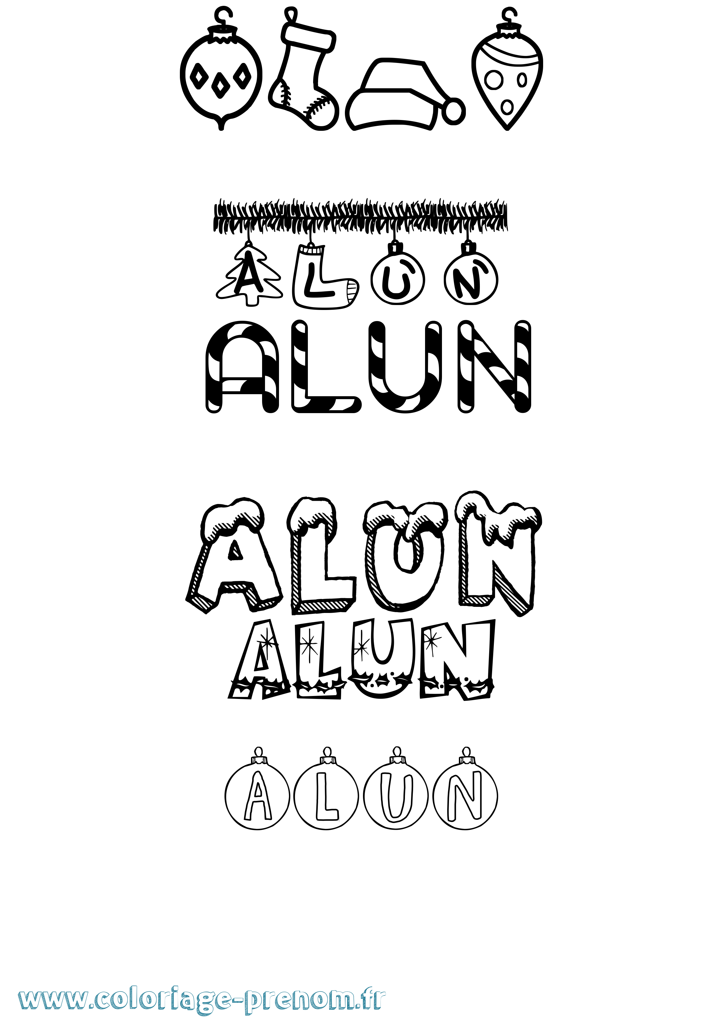 Coloriage Alun Noël Coloriage prénom Alun Noël
