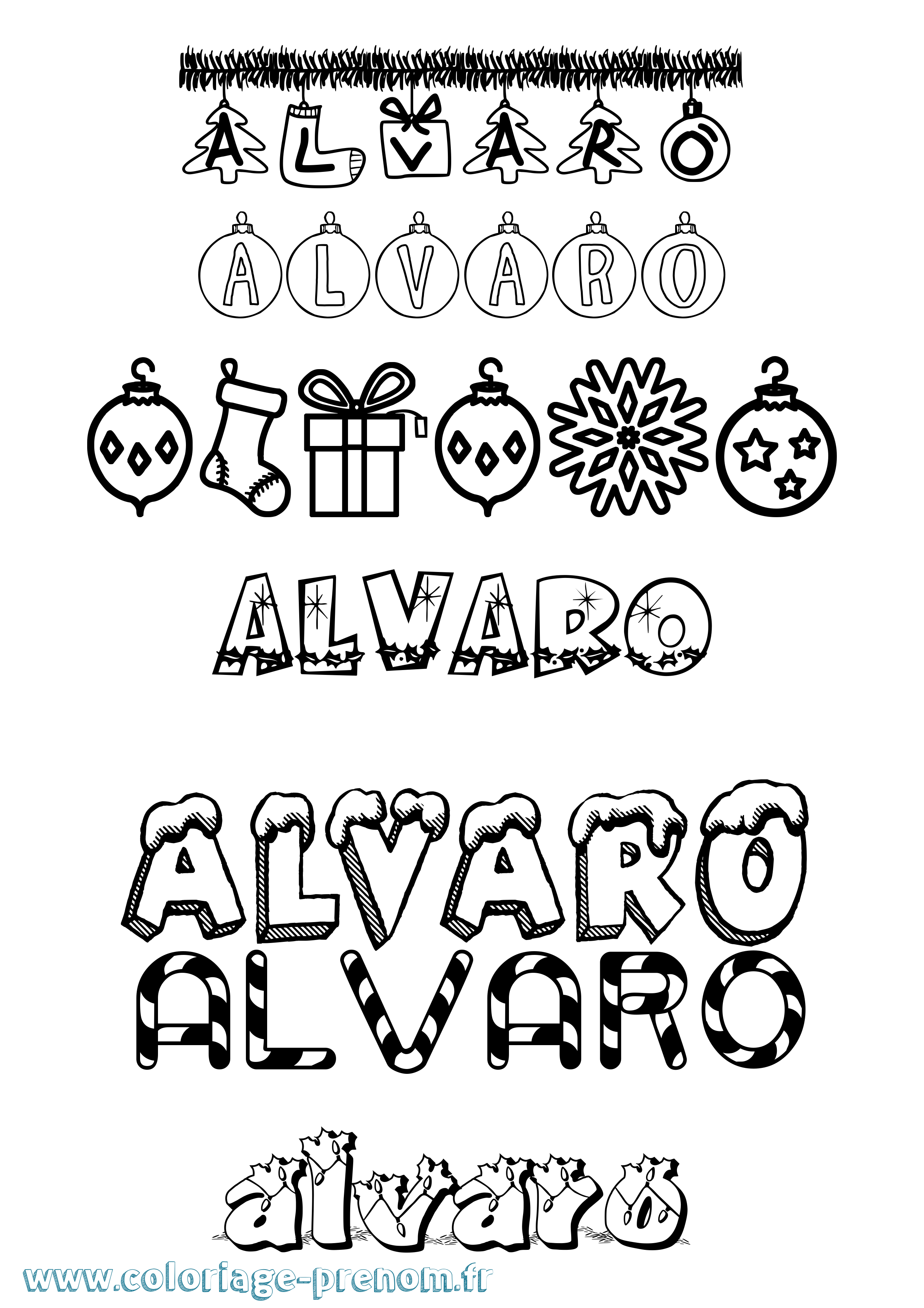 Coloriage Álvaro Noël Coloriage prénom Álvaro Noël
