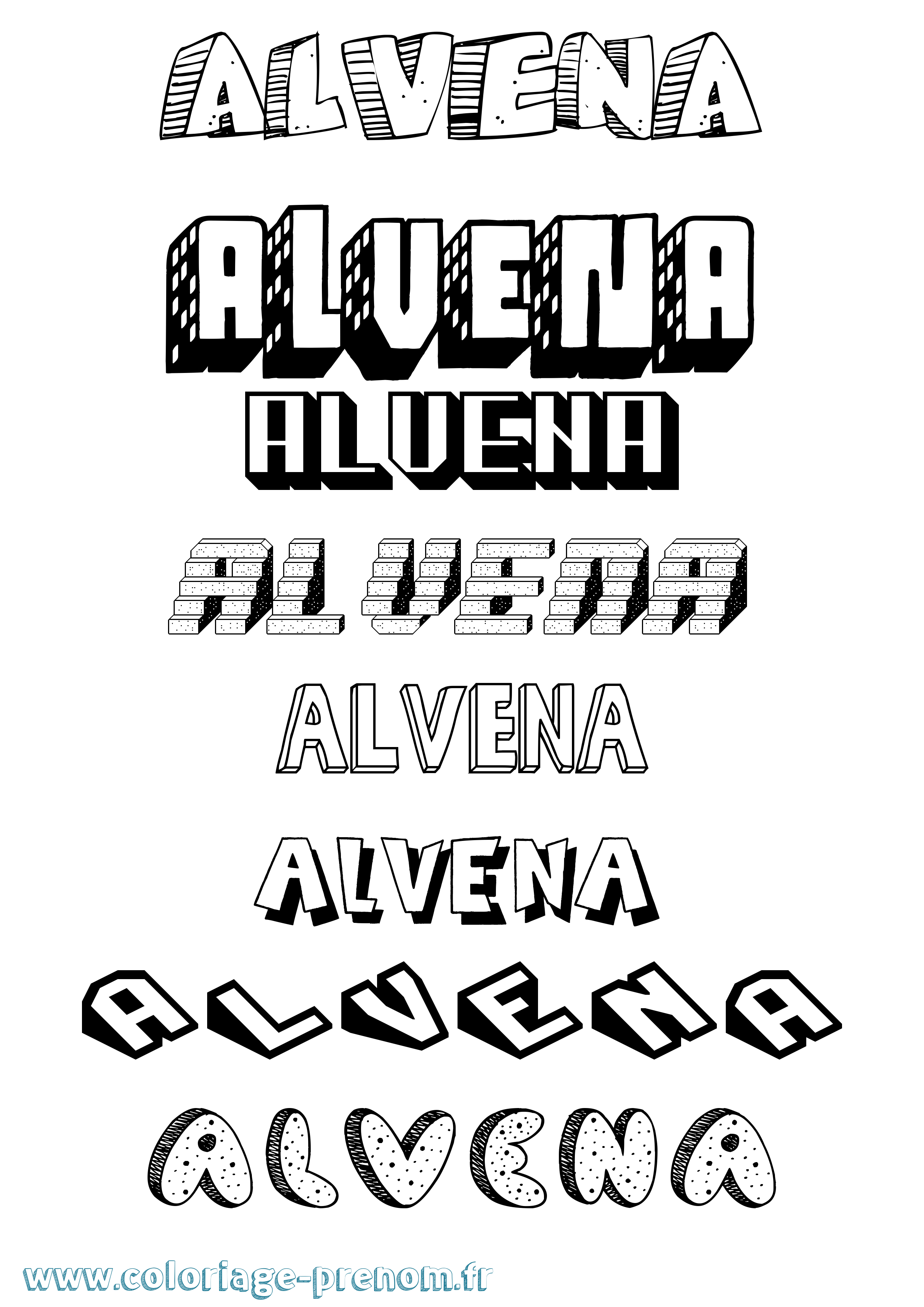 Coloriage Alvena Effet 3D Coloriage prénom Alvena Effet 3D