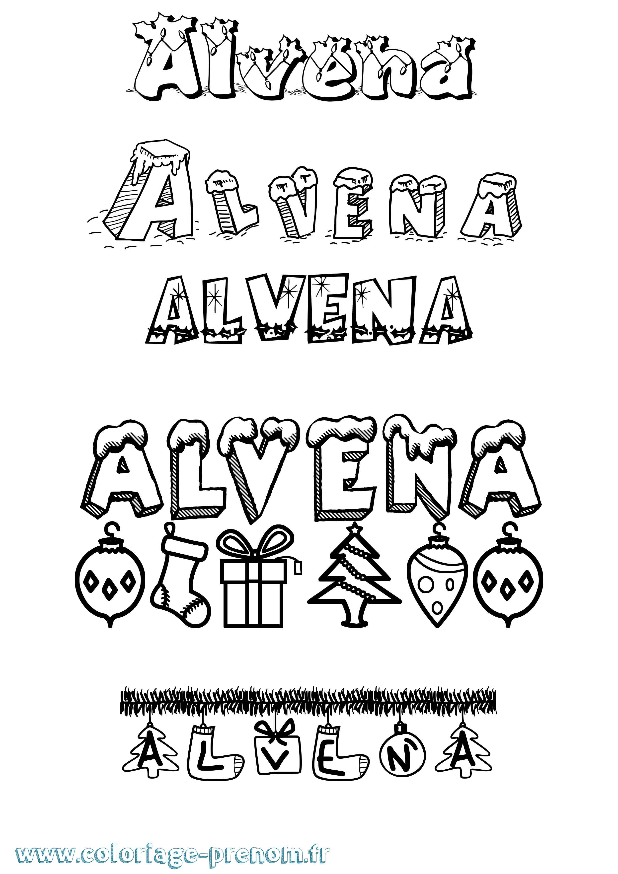Coloriage Alvena Noël Coloriage prénom Alvena Noël