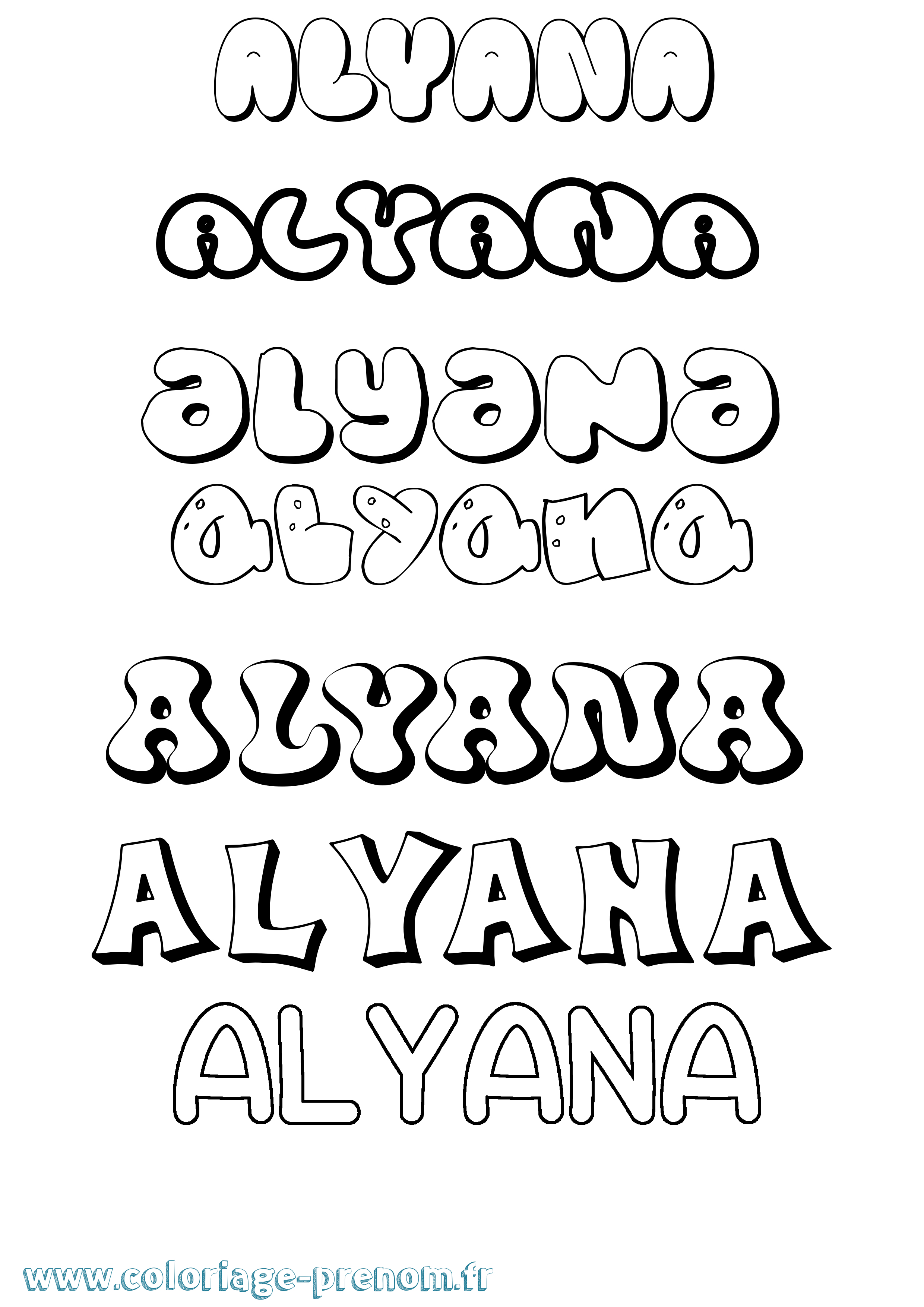 Coloriage Alyana Bubble Coloriage prénom Alyana Bubble