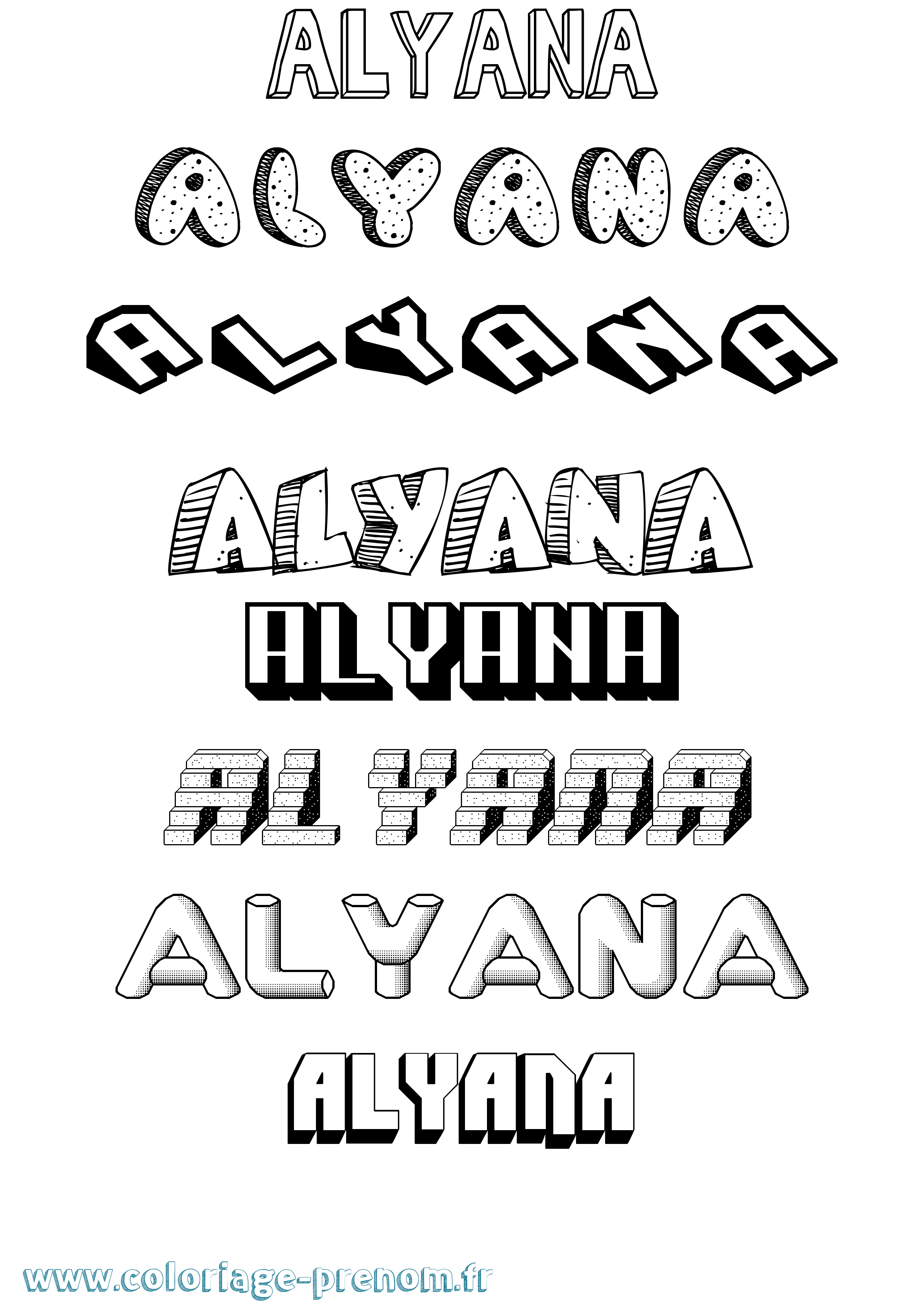 Coloriage Alyana Effet 3D Coloriage prénom Alyana Effet 3D